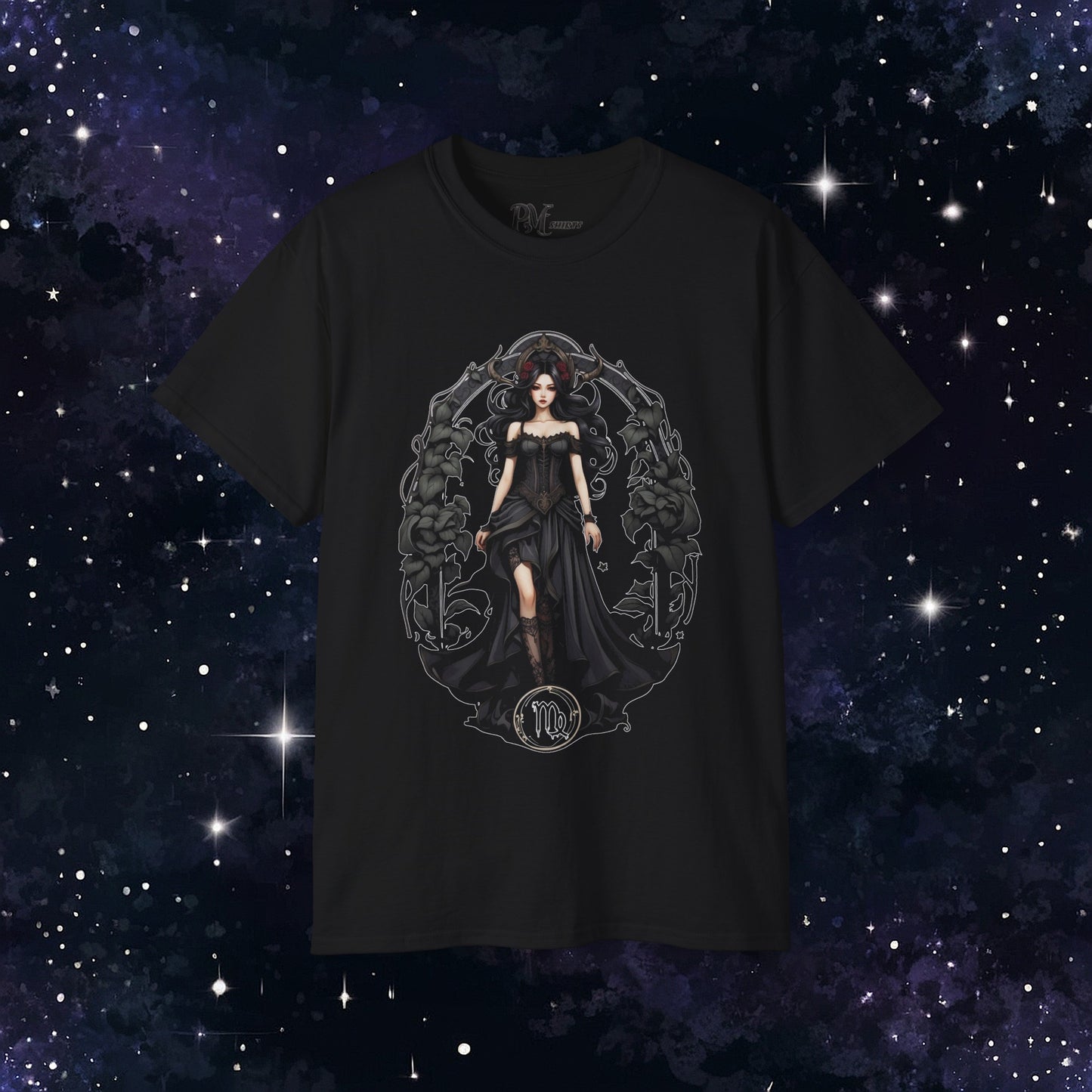 Gothic Virgo Zodiac T-Shirt: Dark Style Graphic Tee (Gildan 2000)