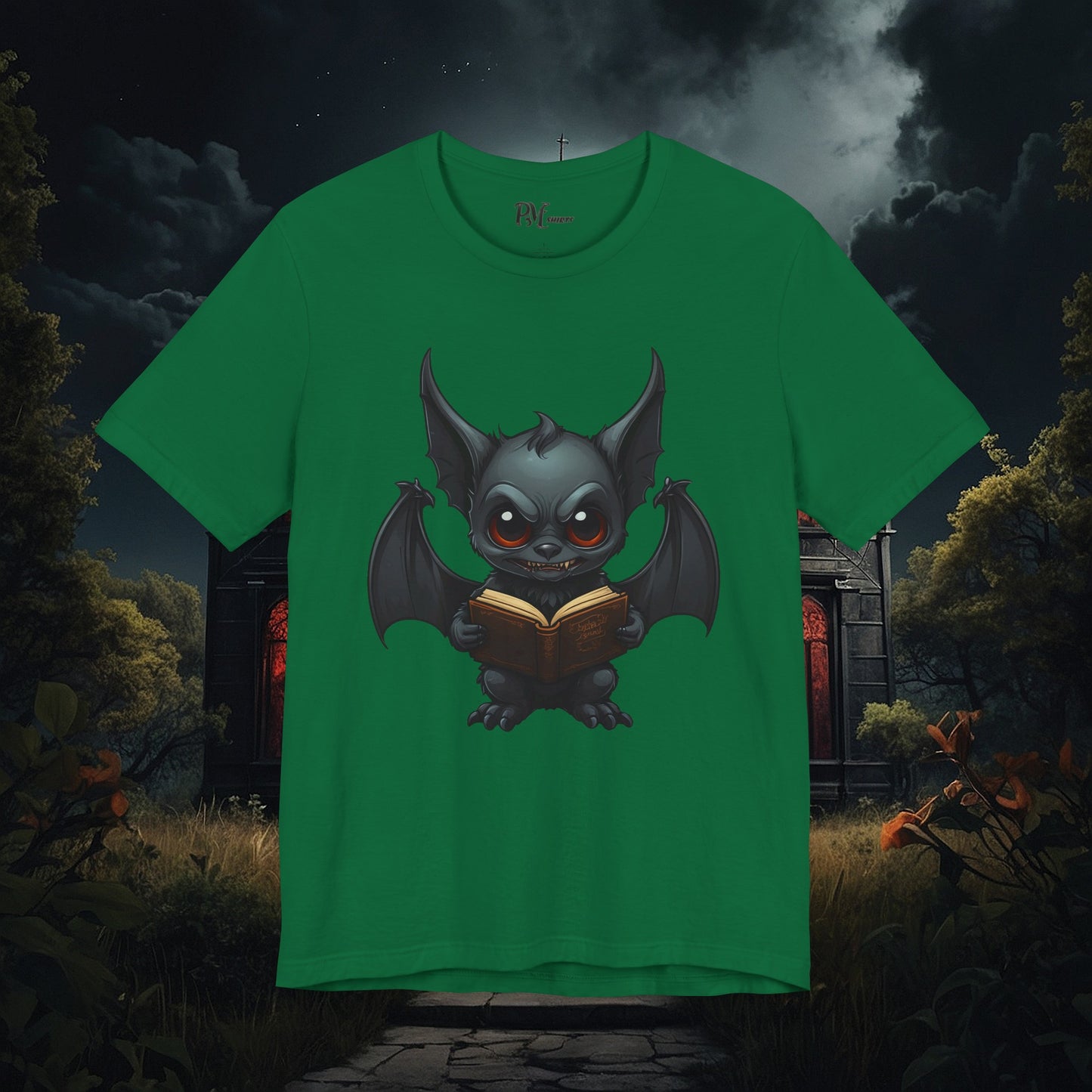 Gothic Bat Reading T-Shirt (Bella Canvas 3001)