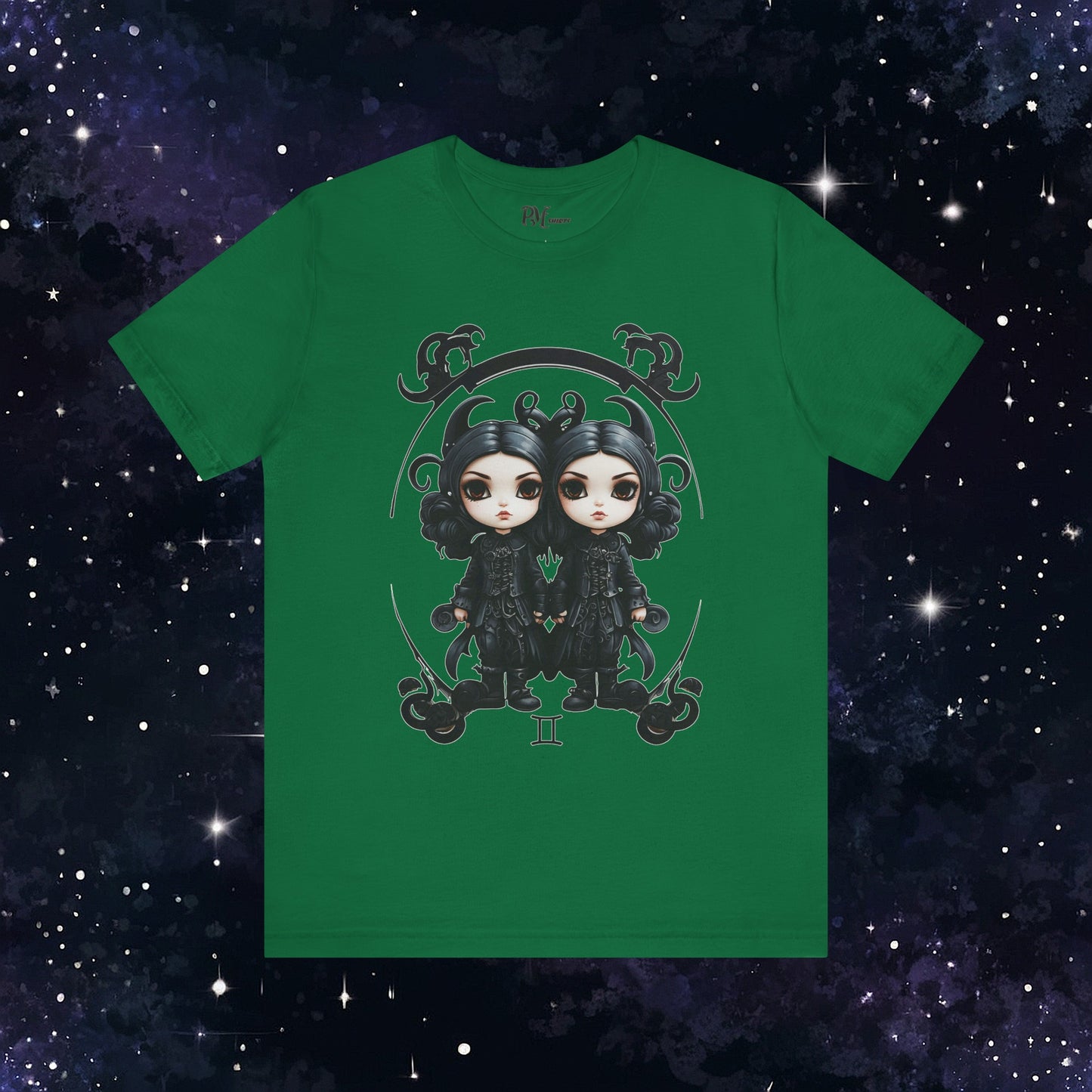 Gothic Gemini Zodiac T-Shirt: Dark Style Graphic Tee (Bella Canvas 3001)