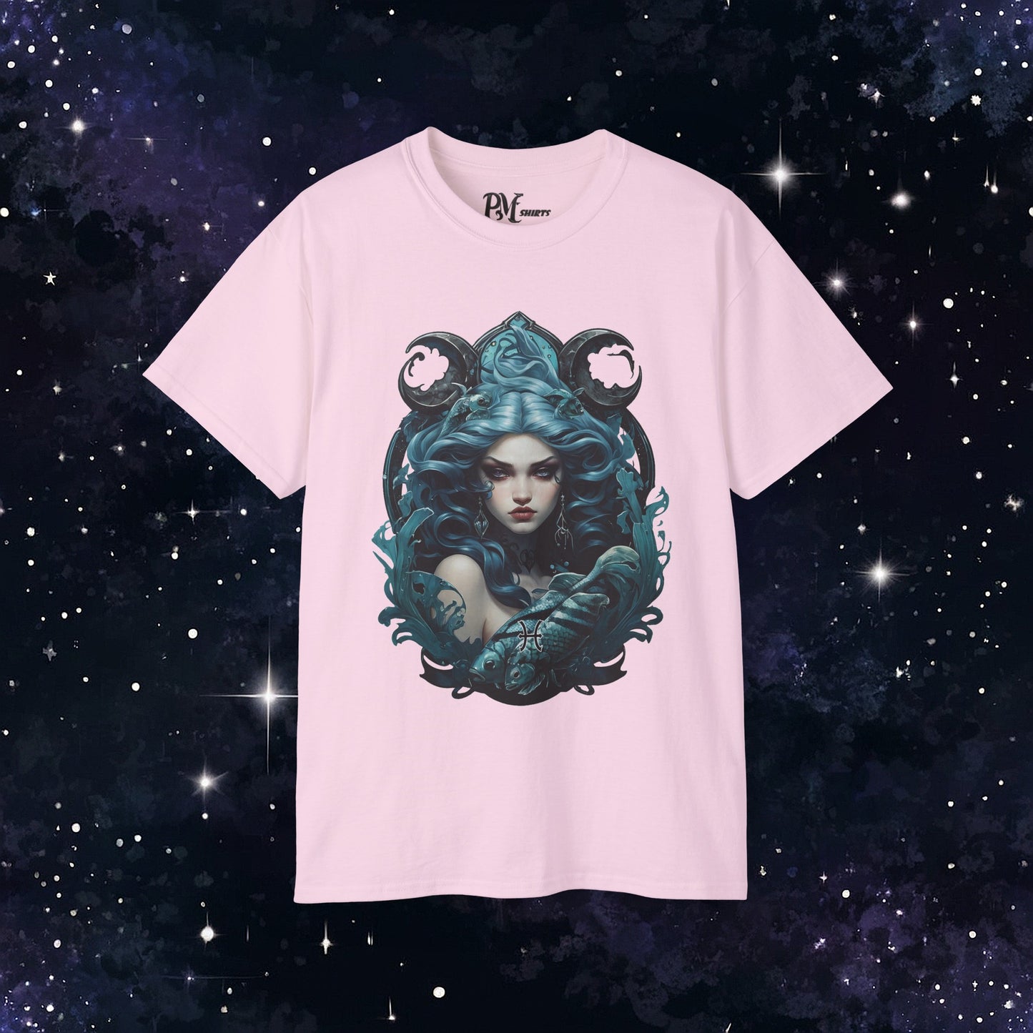 Gothic Pisces Zodiac T-Shirt: Dark Style Graphic Tee (Gildan 2000)