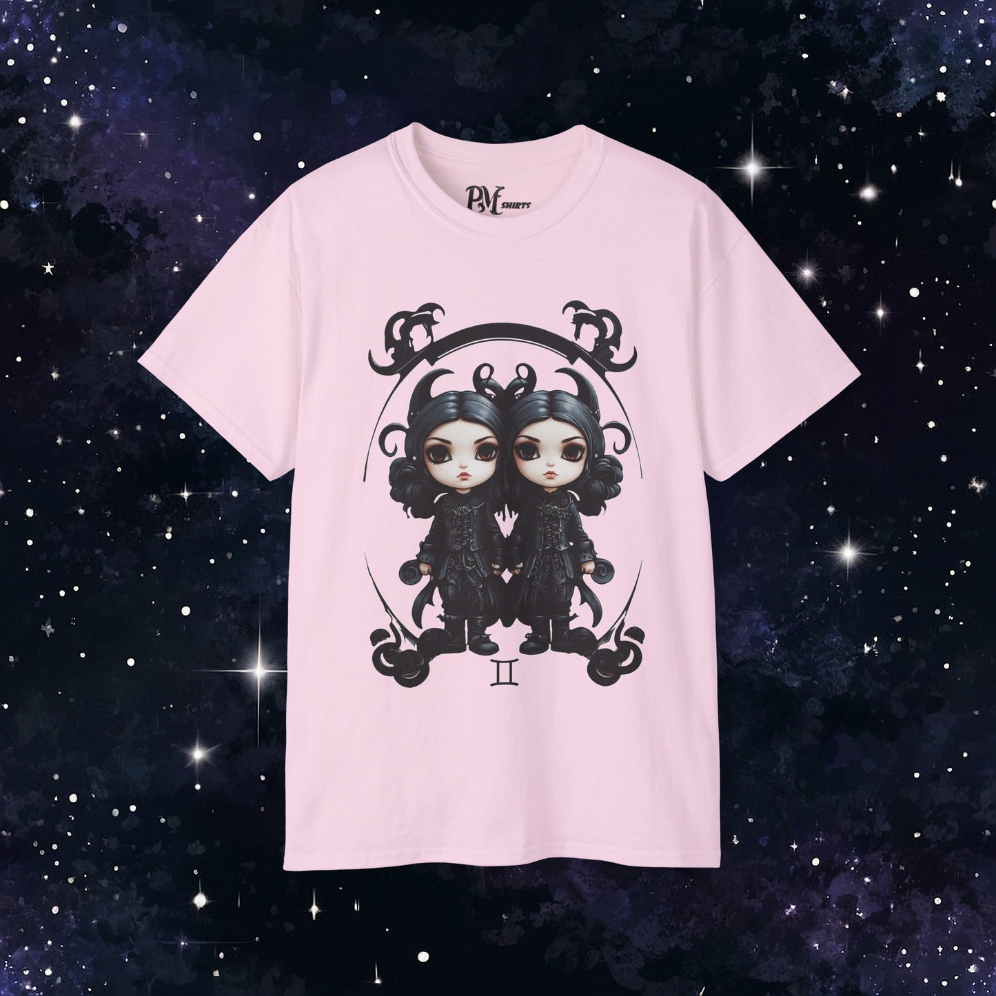 Gothic Gemini Zodiac T-Shirt: Dark Style Graphic Tee (Gildan 2000)