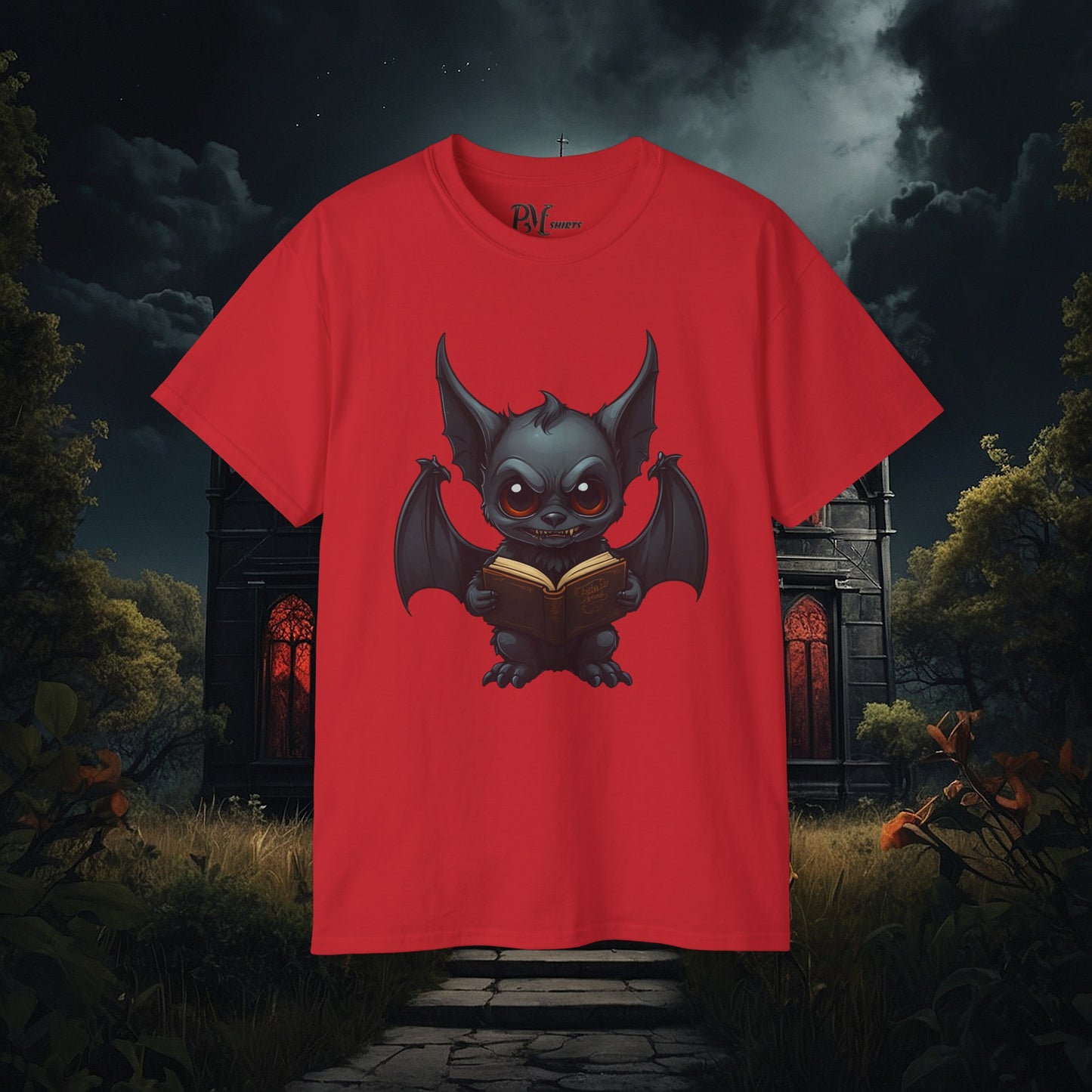 Gothic Bat Reading T-Shirt (Gildan 2000)