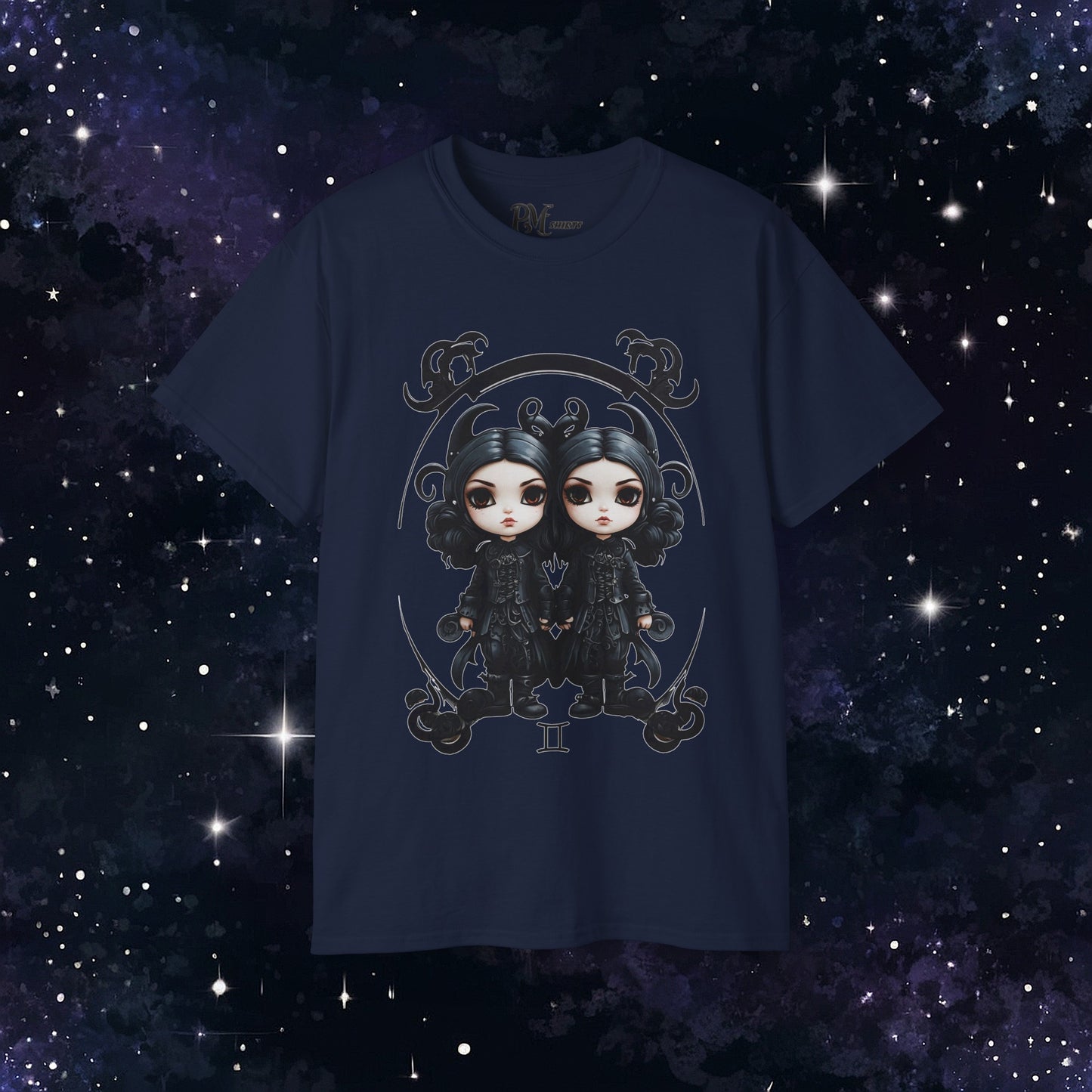 Gothic Gemini Zodiac T-Shirt: Dark Style Graphic Tee (Gildan 2000)