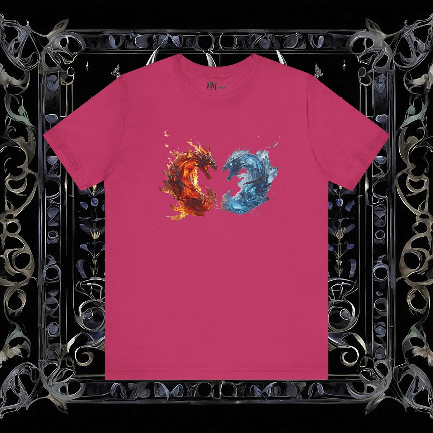 Gothic Fire and Ice Dragons Graphic T-shirt | Dark Fantasy Tee (Bella Canvas 3001)