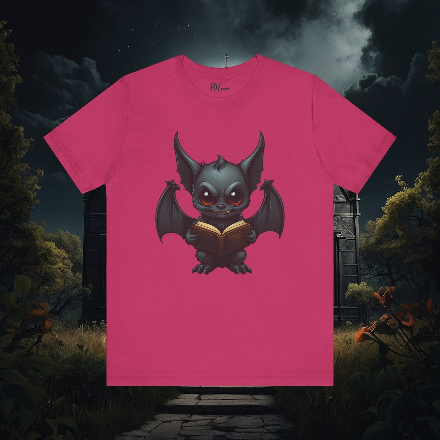 Gothic Bat Reading T-Shirt (Bella Canvas 3001)