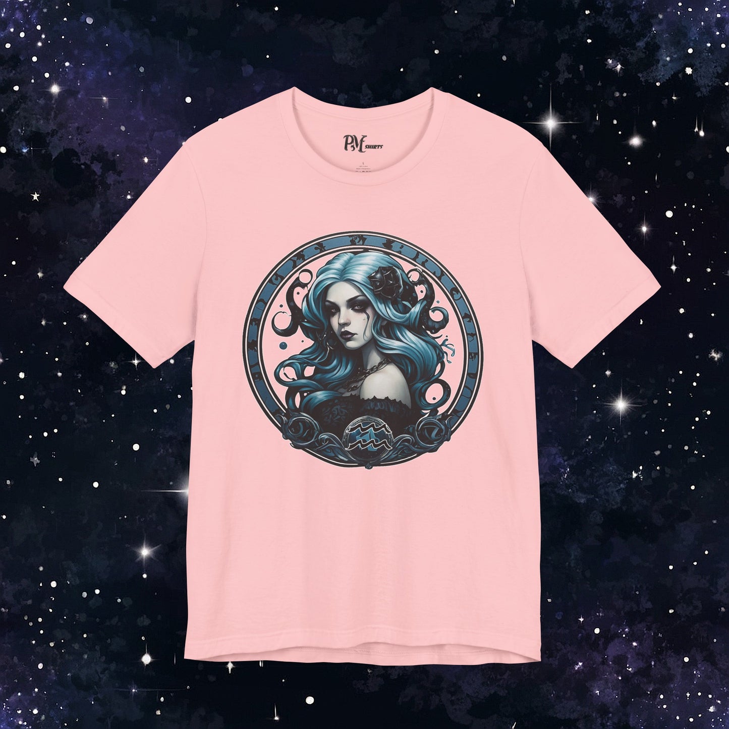 Gothic Aquarius Zodiac T-Shirt: Dark Style Graphic Tee (Bella Canvas 3001)