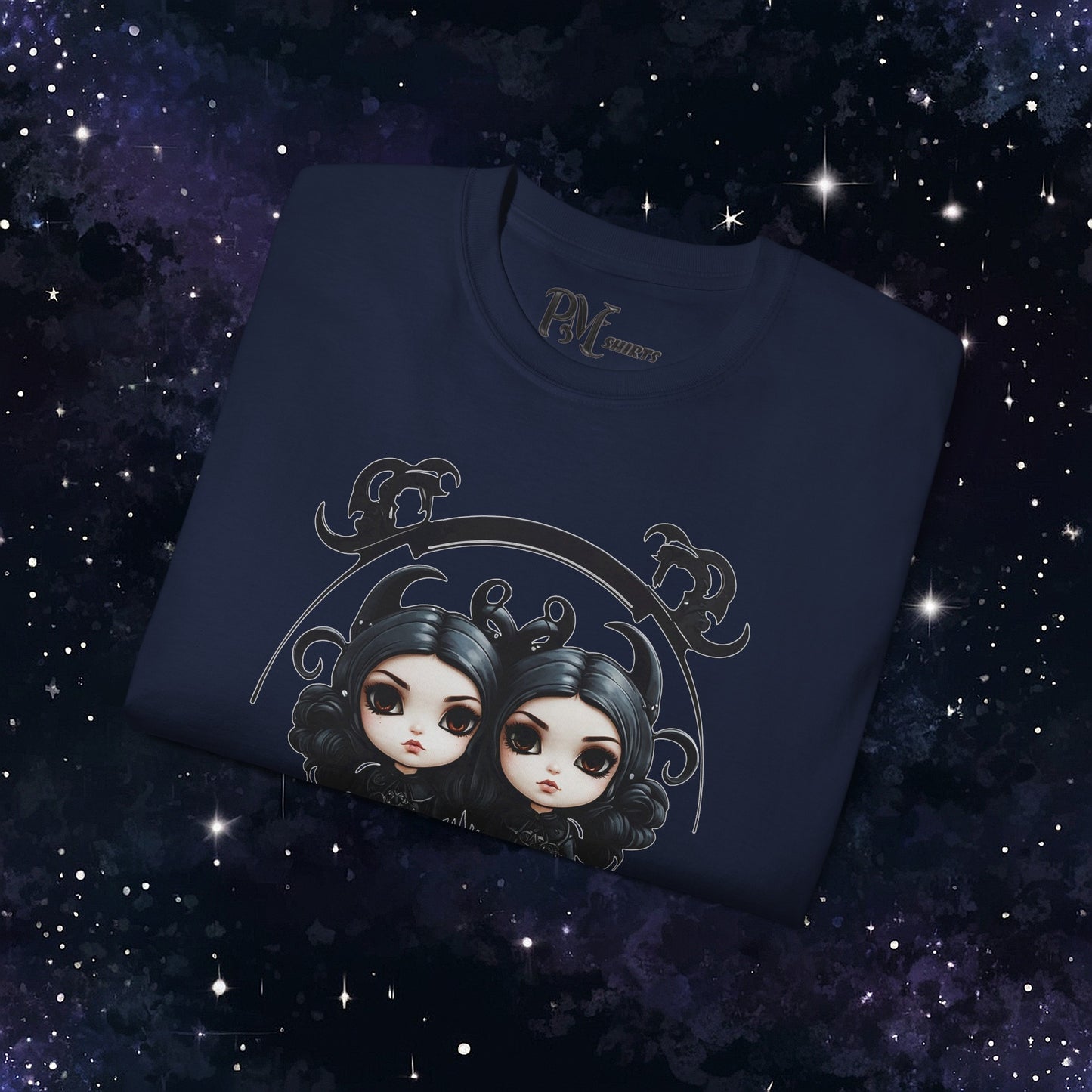 Gothic Gemini Zodiac T-Shirt: Dark Style Graphic Tee (Gildan 2000)