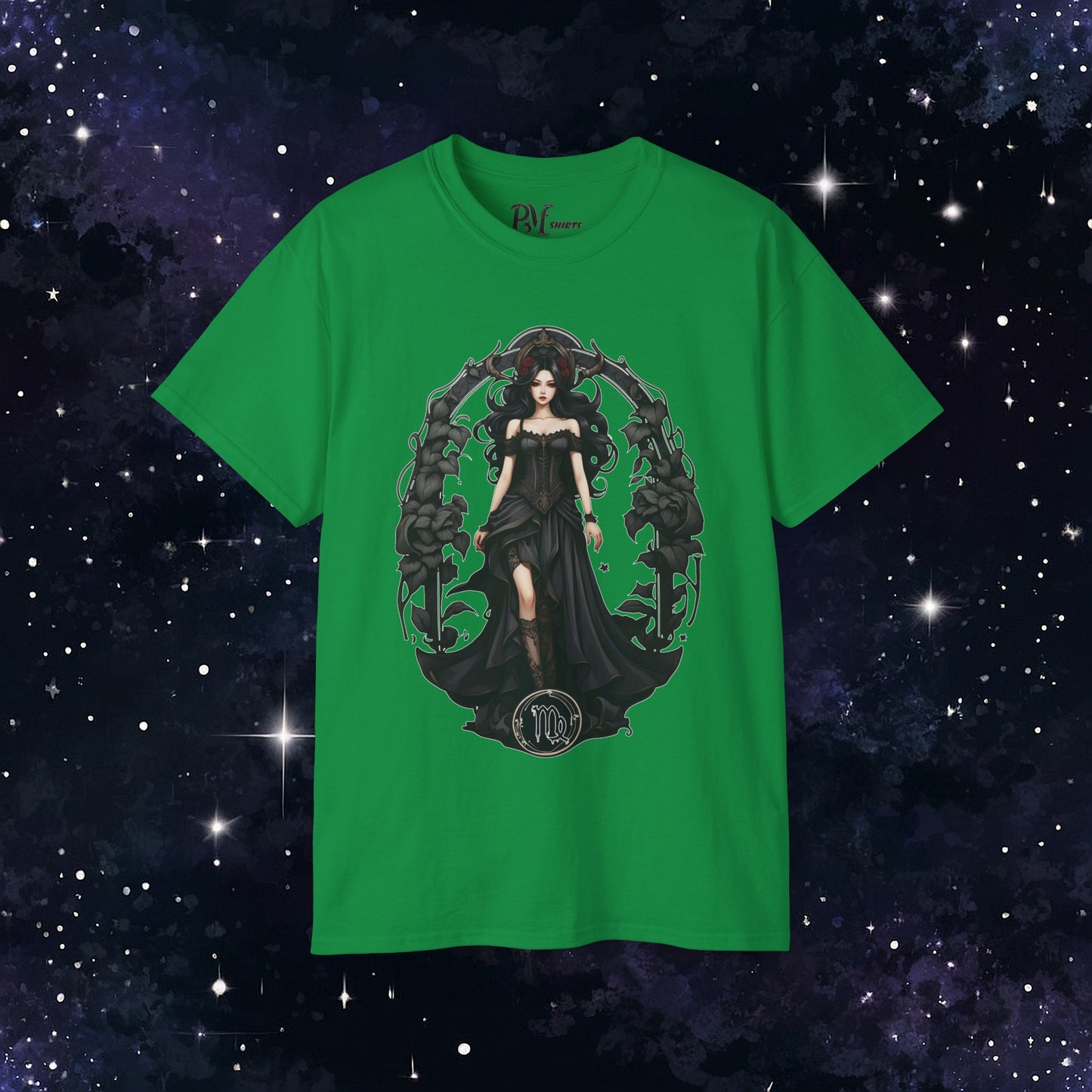 Gothic Virgo Zodiac T-Shirt: Dark Style Graphic Tee (Gildan 2000)