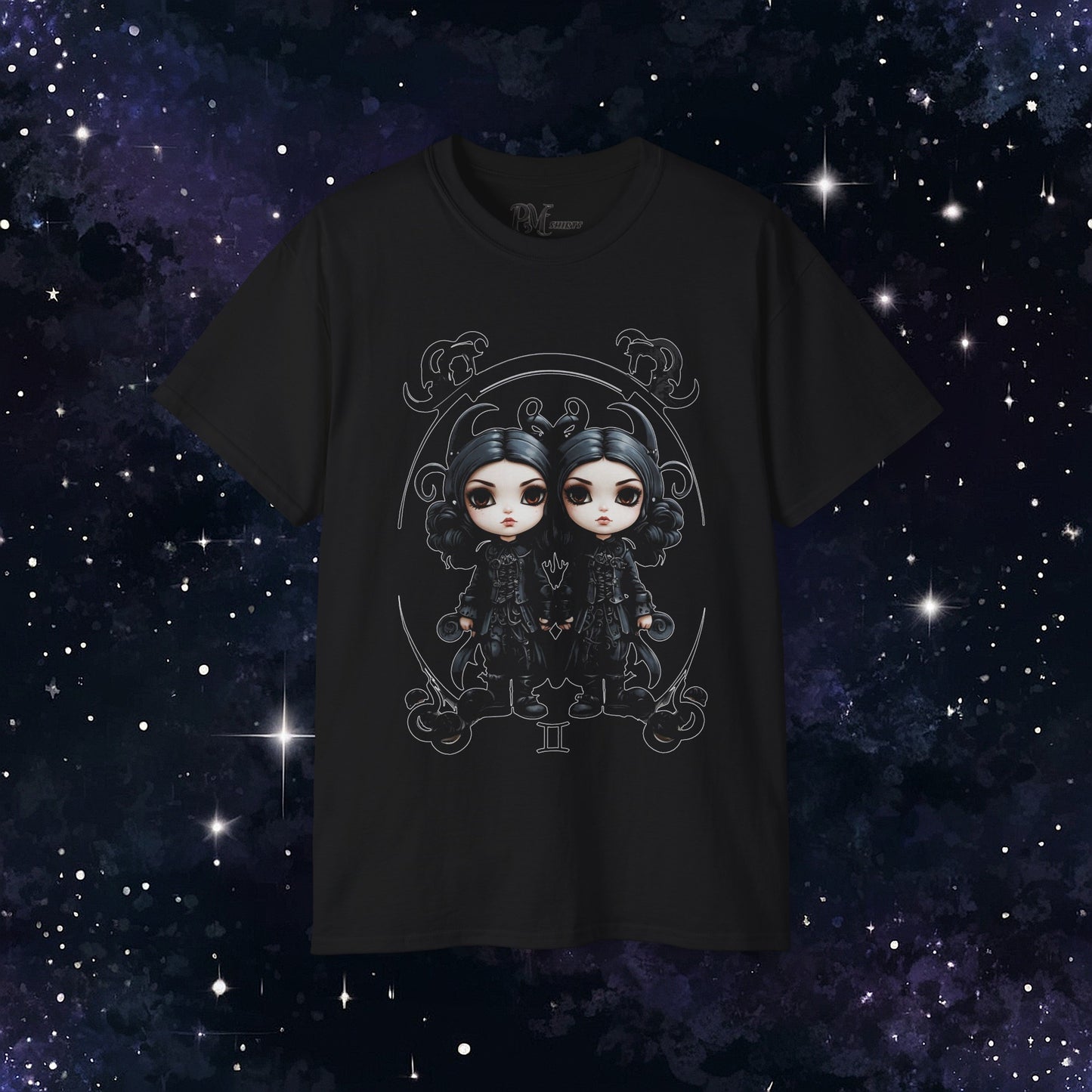 Gothic Gemini Zodiac T-Shirt: Dark Style Graphic Tee (Gildan 2000)