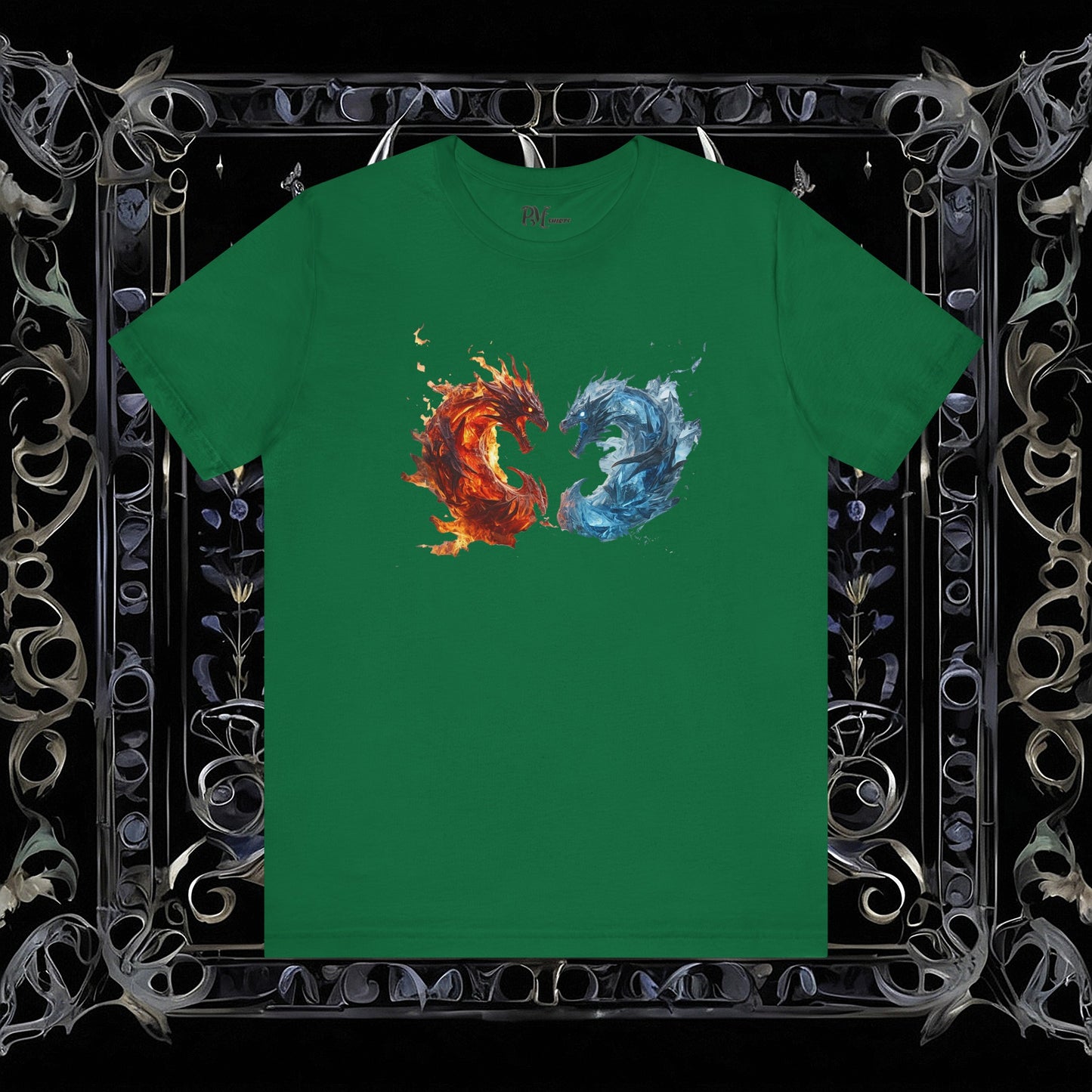 Gothic Fire and Ice Dragons Graphic T-shirt | Dark Fantasy Tee (Bella Canvas 3001)