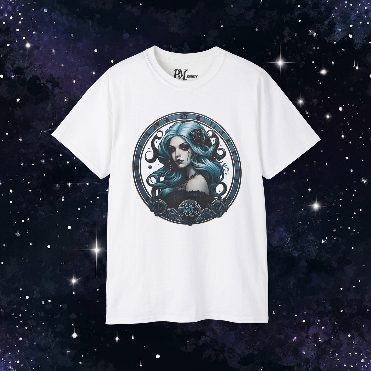 Gothic Aquarius Zodiac T-Shirt: Dark Style Graphic Tee (Gildan 2000)