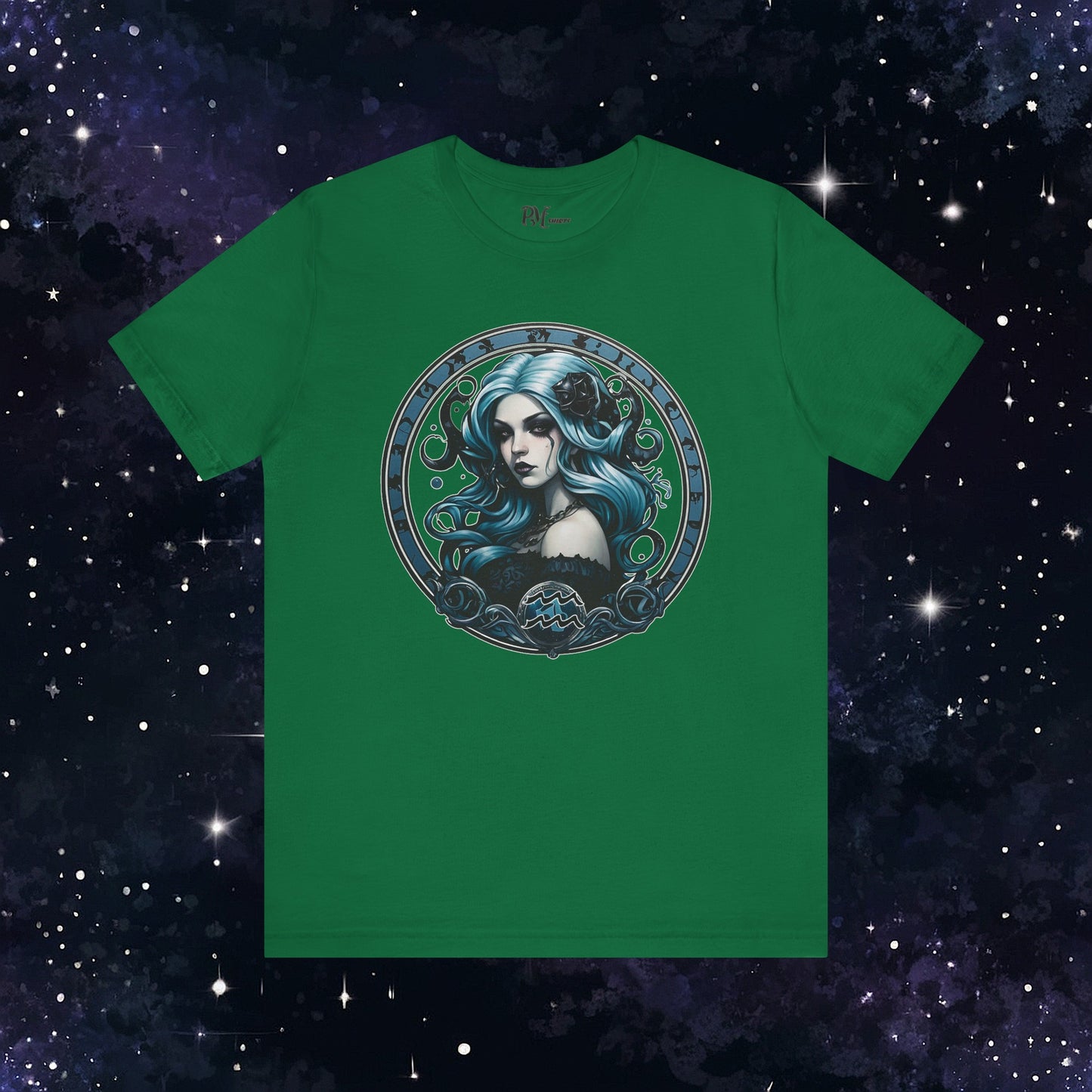 Gothic Aquarius Zodiac T-Shirt: Dark Style Graphic Tee (Bella Canvas 3001)