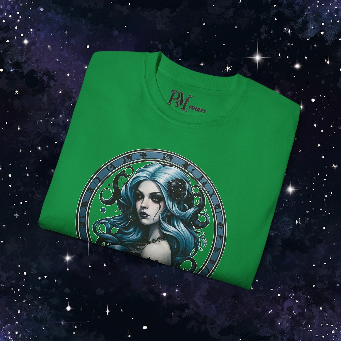 Gothic Aquarius Zodiac T-Shirt: Dark Style Graphic Tee (Gildan 2000)