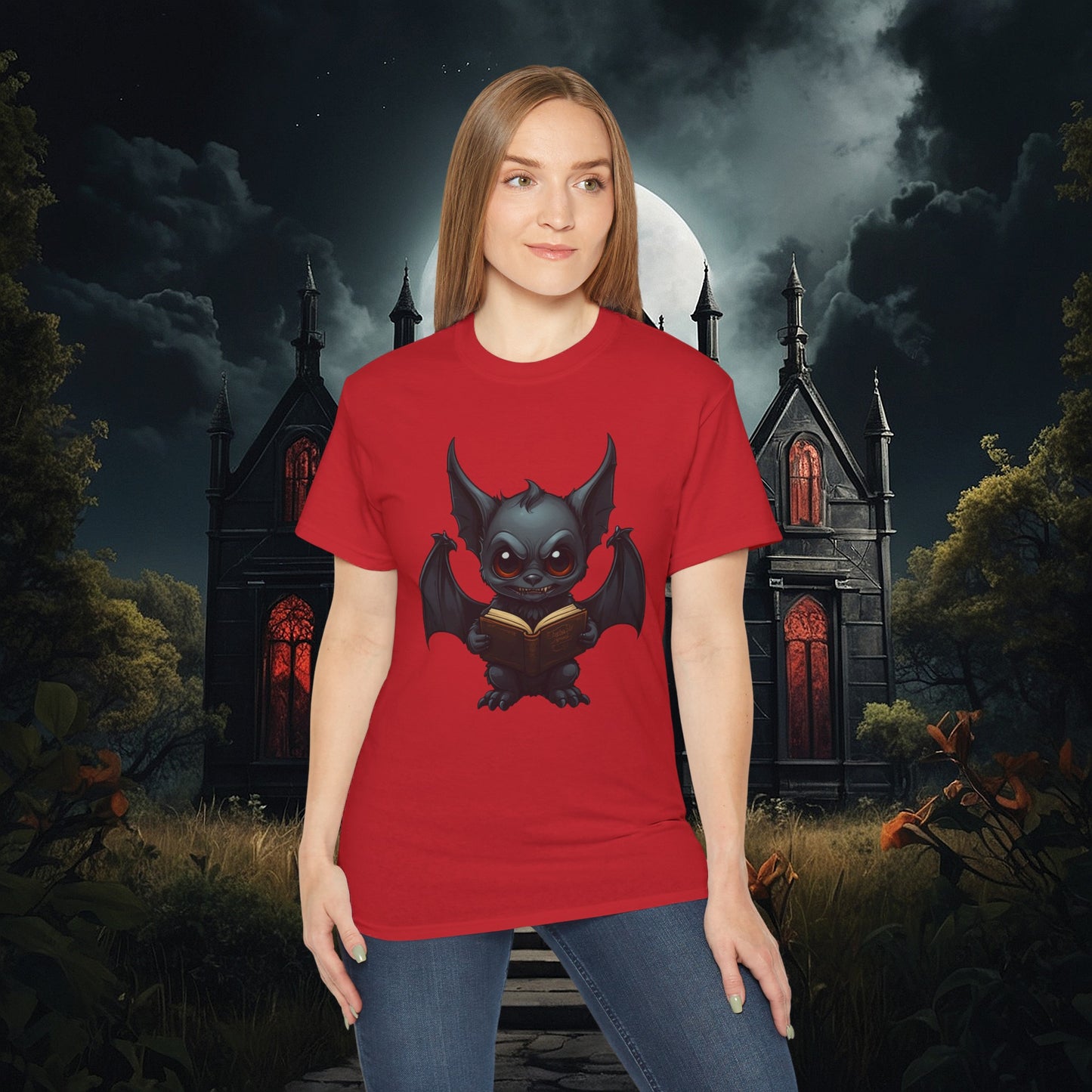 Gothic Bat Reading T-Shirt (Gildan 2000)