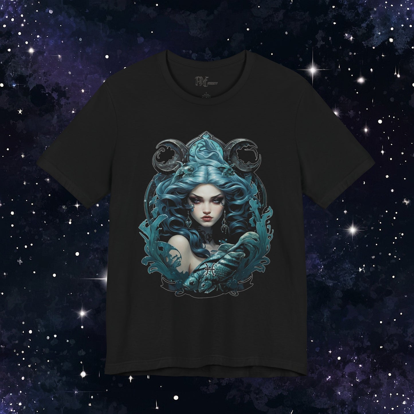 Gothic Pisces Zodiac T-Shirt: Dark Style Graphic Tee (Bella Canvas 3001)