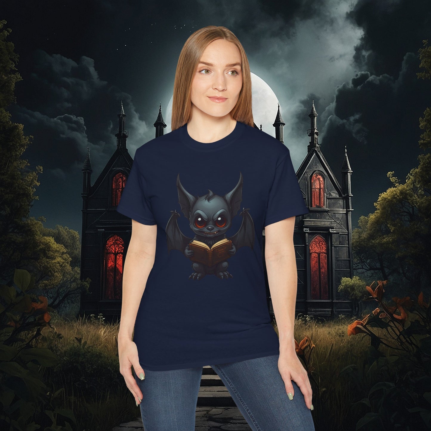 Gothic Bat Reading T-Shirt (Gildan 2000)