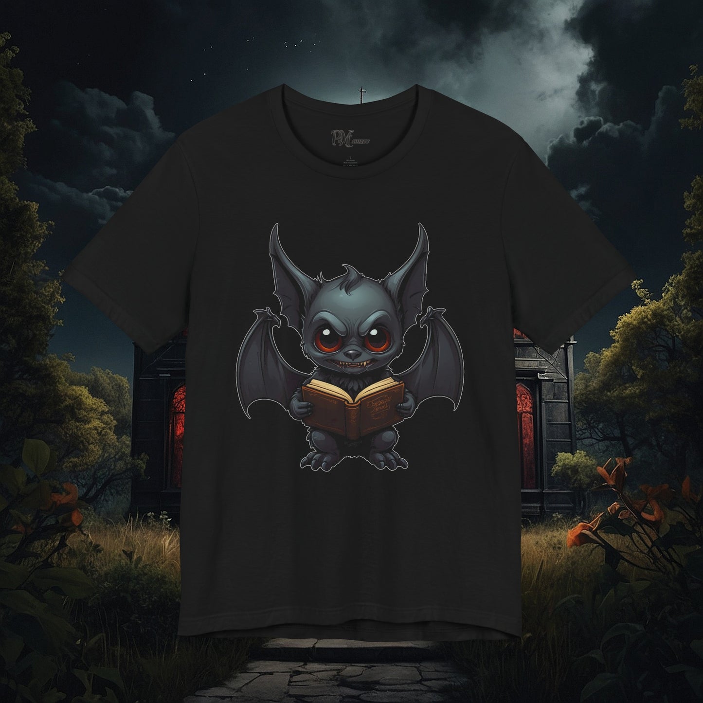 Gothic Bat Reading T-Shirt (Bella Canvas 3001)
