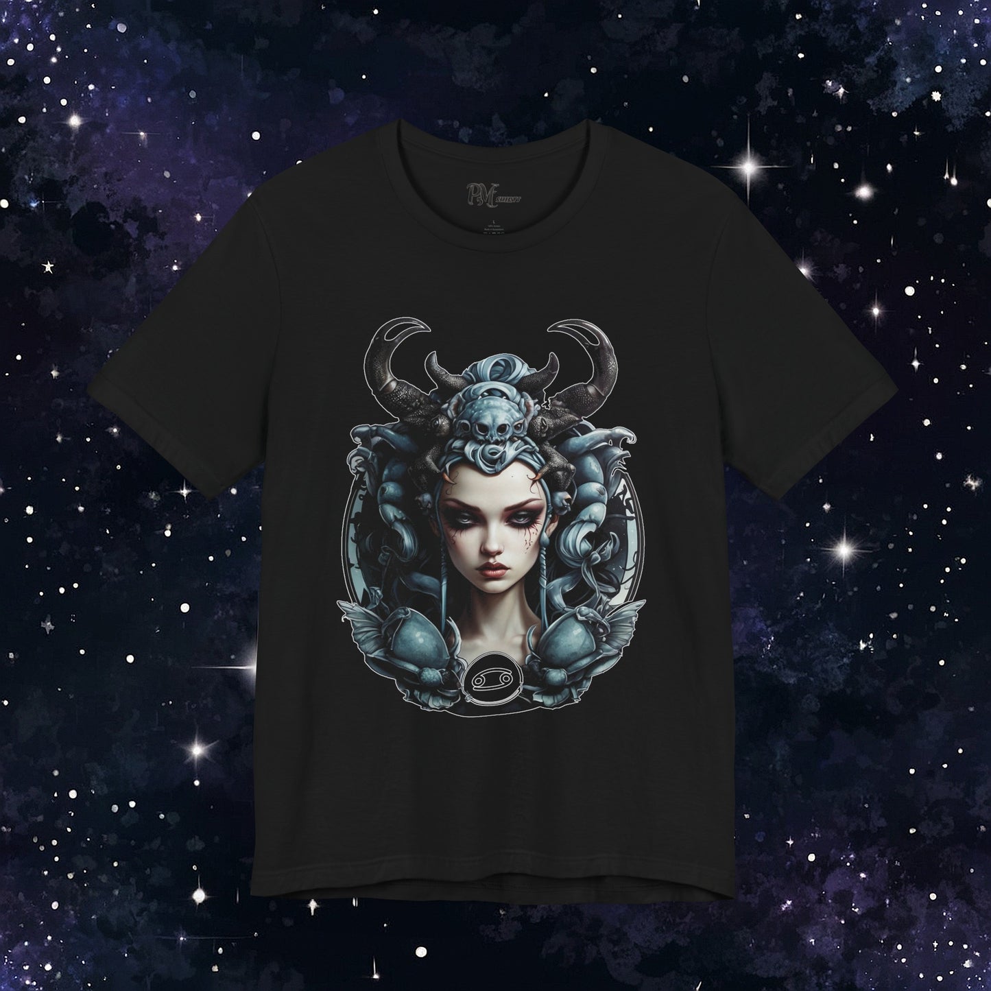 Gothic Cancer Zodiac T-Shirt - Dark Style with Symbol (Bella Canvas 3001)