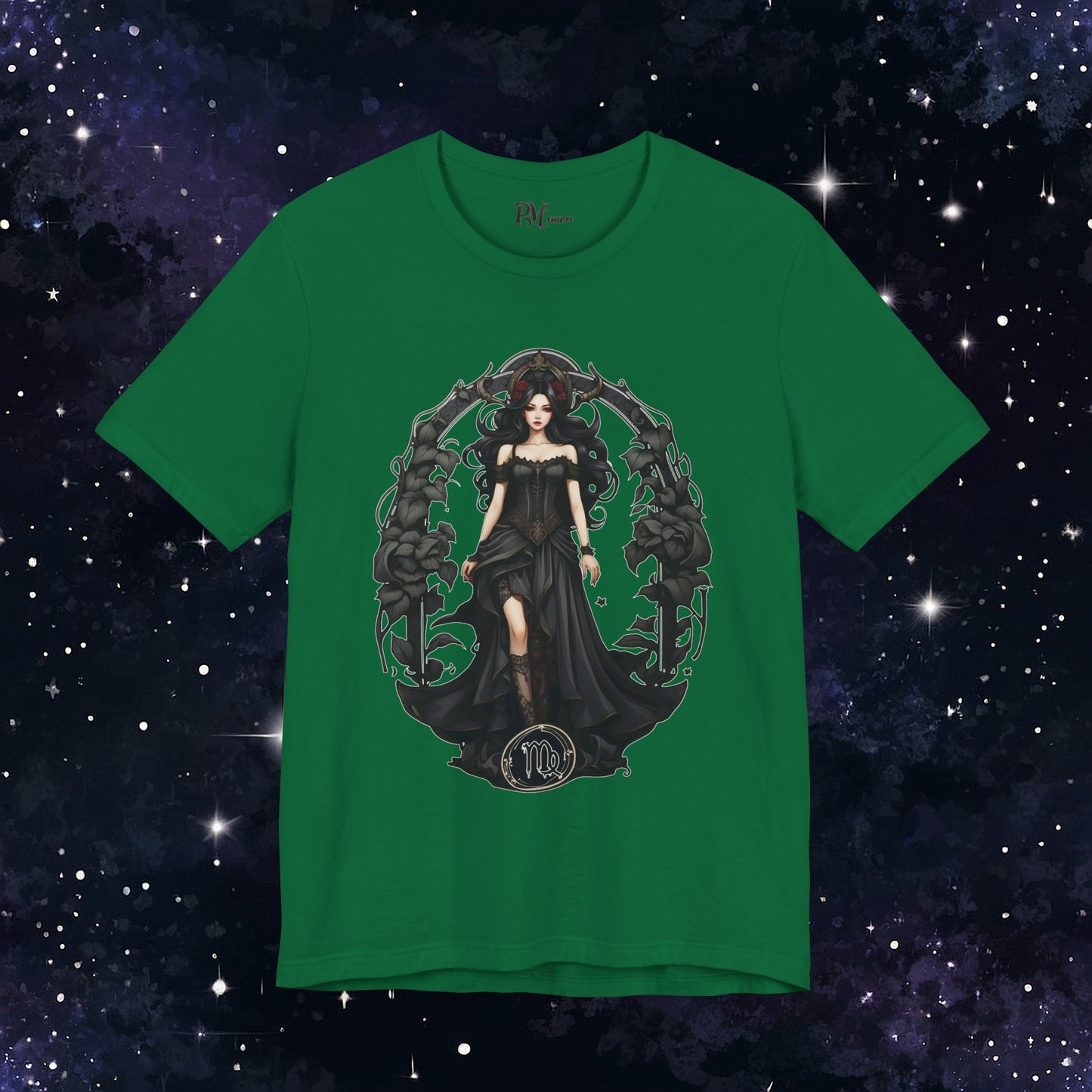 Gothic Virgo Zodiac T-Shirt: Dark Style Graphic Tee (Bella Canvas 3001)