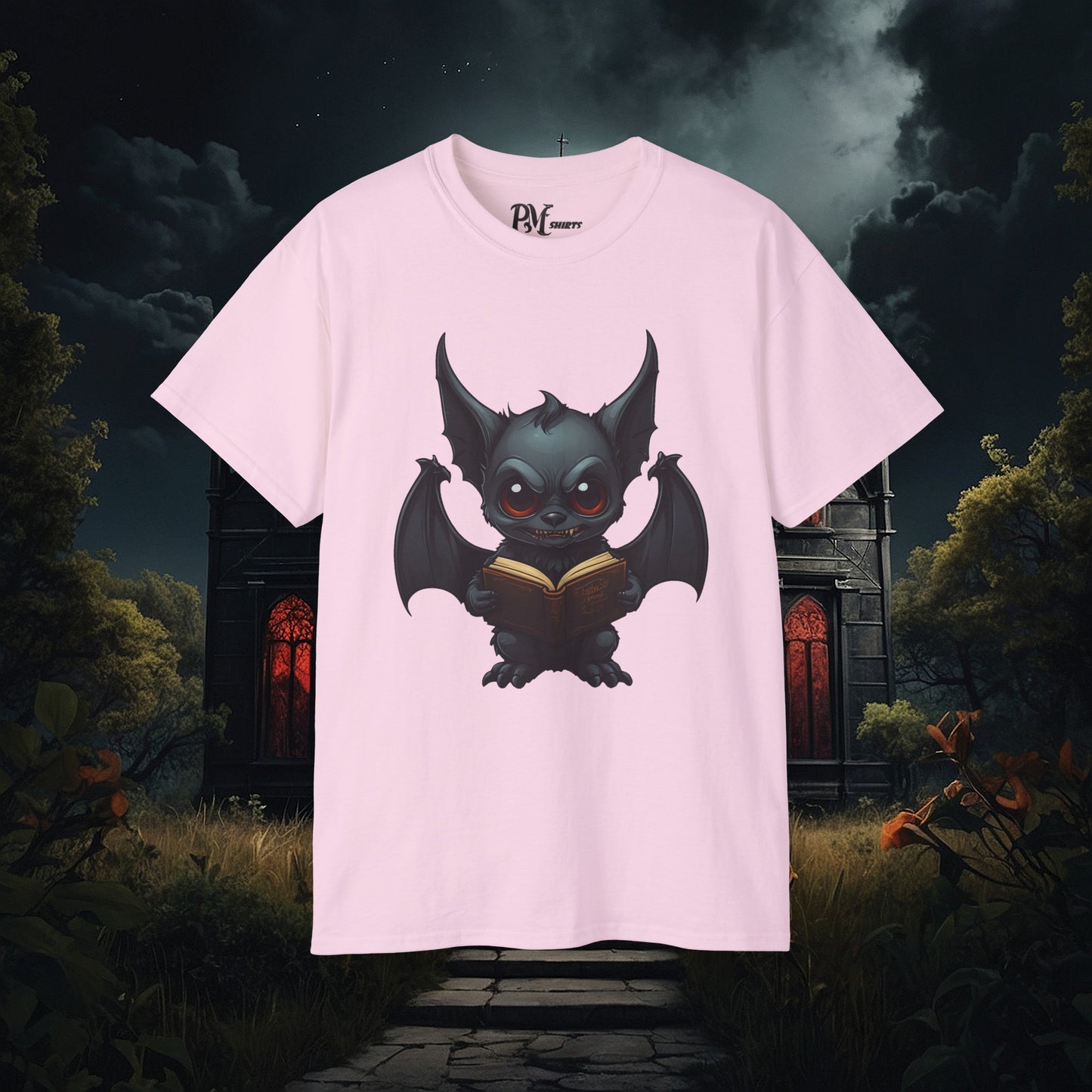 Gothic Bat Reading T-Shirt (Gildan 2000)