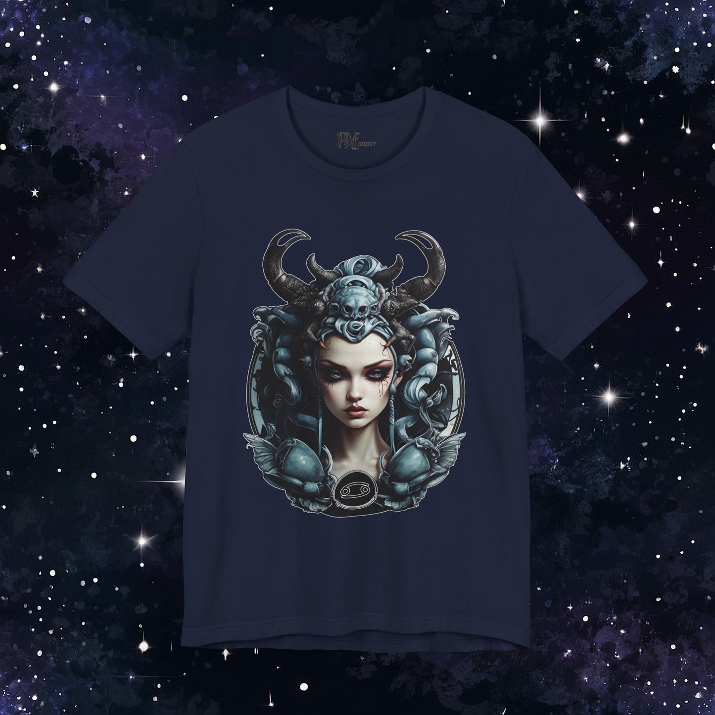 Gothic Cancer Zodiac T-Shirt - Dark Style with Symbol (Bella Canvas 3001)