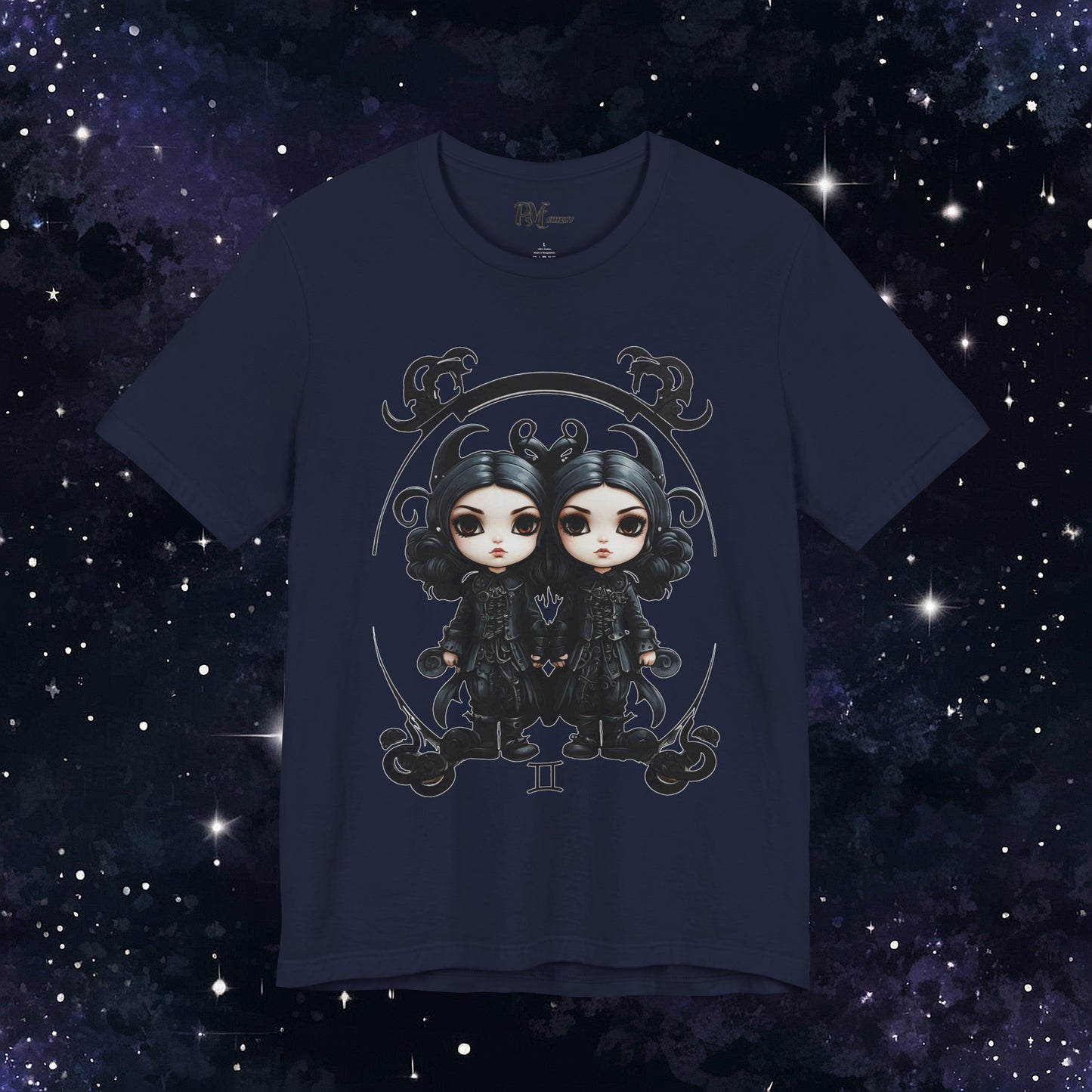 Gothic Gemini Zodiac T-Shirt: Dark Style Graphic Tee (Bella Canvas 3001)