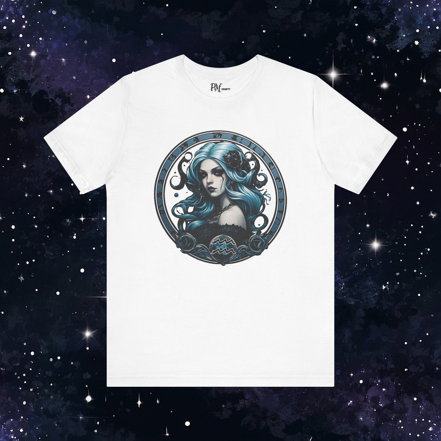 Gothic Aquarius Zodiac T-Shirt: Dark Style Graphic Tee (Bella Canvas 3001)