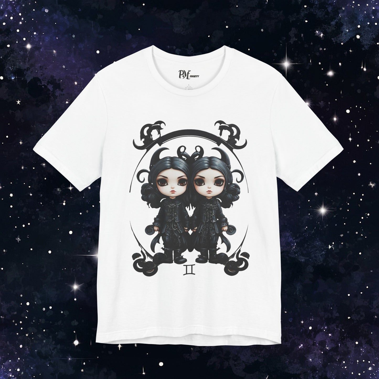 Gothic Gemini Zodiac T-Shirt: Dark Style Graphic Tee (Bella Canvas 3001)