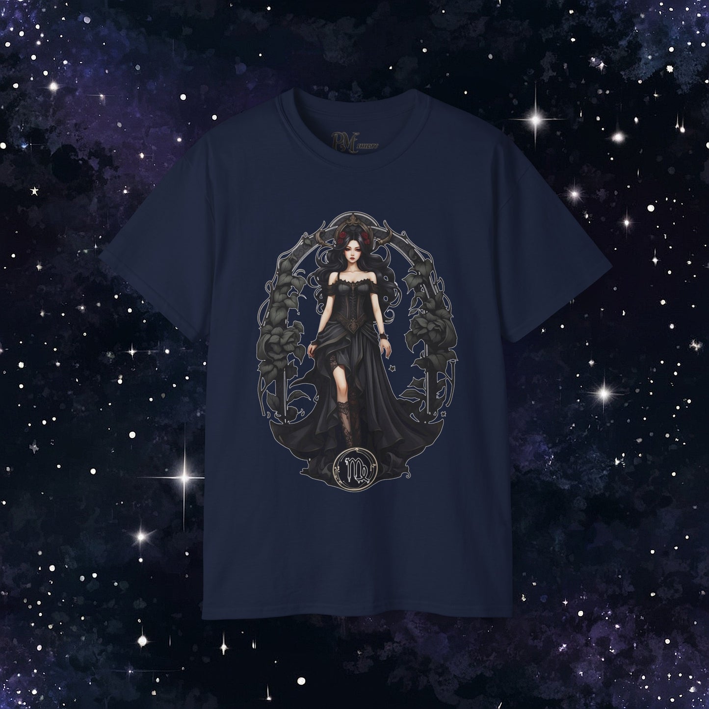 Gothic Virgo Zodiac T-Shirt: Dark Style Graphic Tee (Gildan 2000)