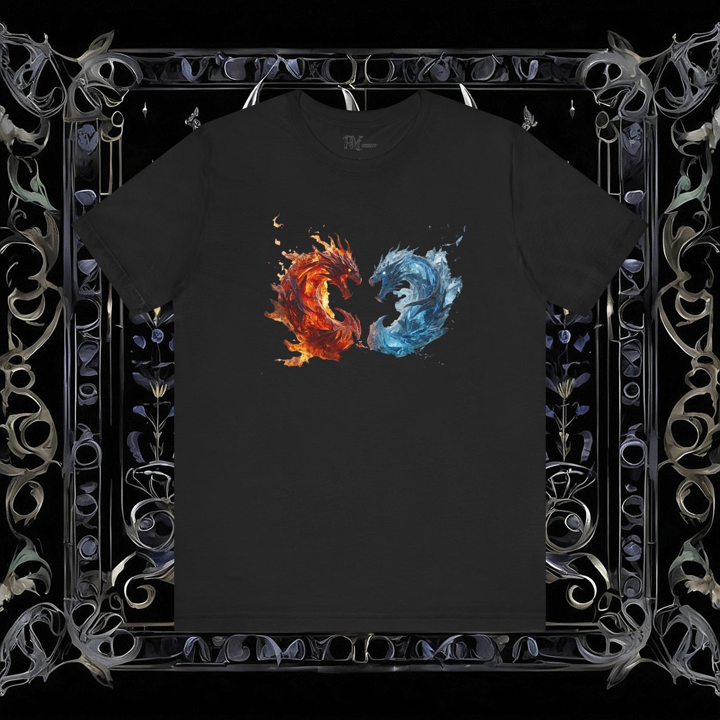 Gothic Fire and Ice Dragons Graphic T-shirt | Dark Fantasy Tee (Bella Canvas 3001)