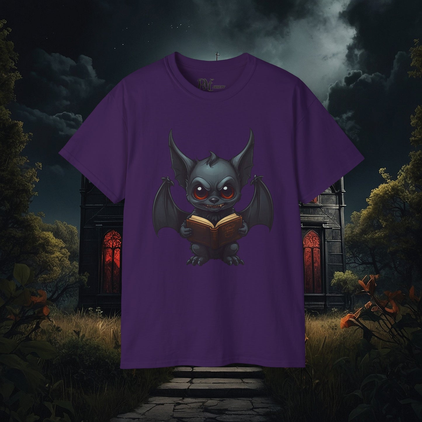 Gothic Bat Reading T-Shirt (Gildan 2000)