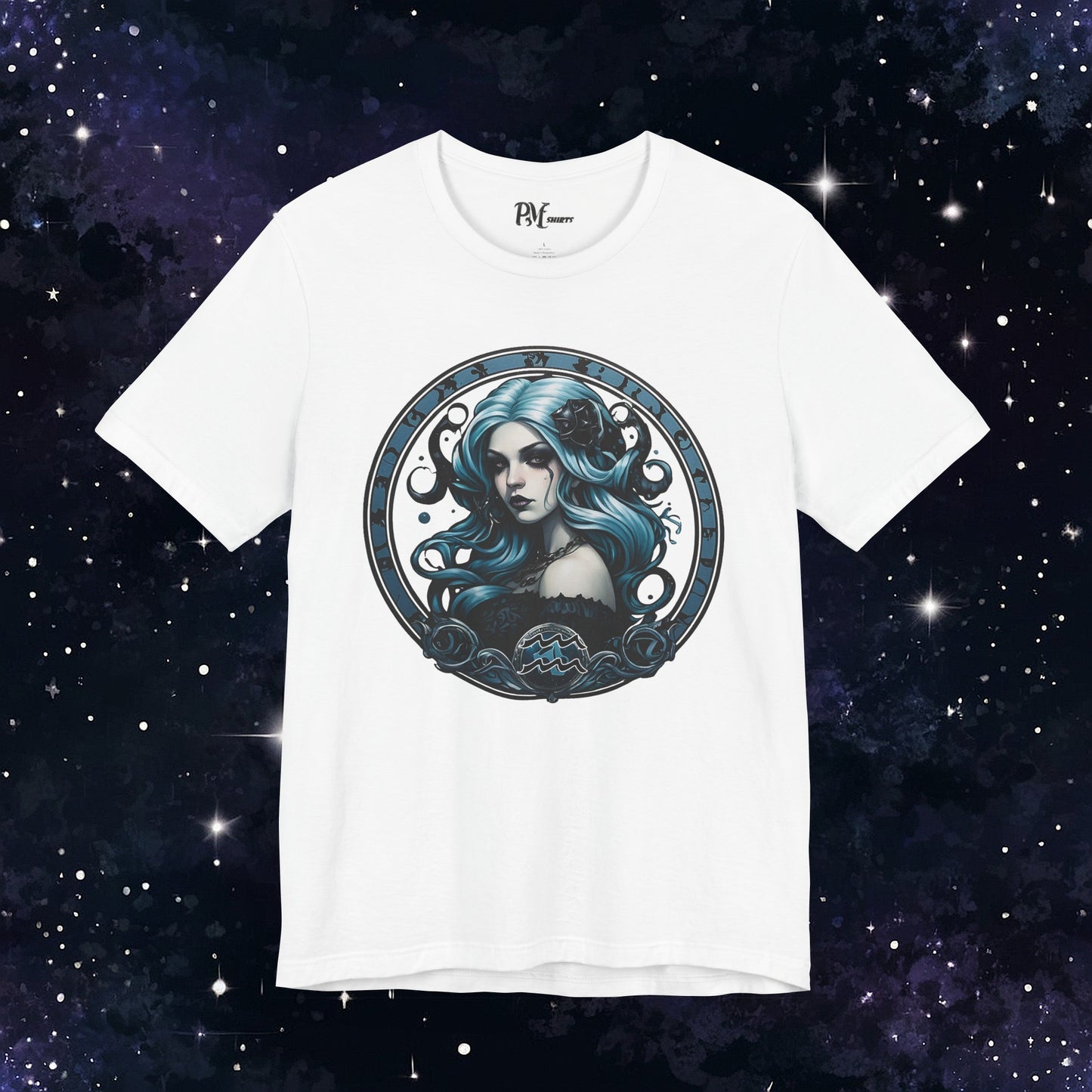 Gothic Aquarius Zodiac T-Shirt: Dark Style Graphic Tee (Bella Canvas 3001)