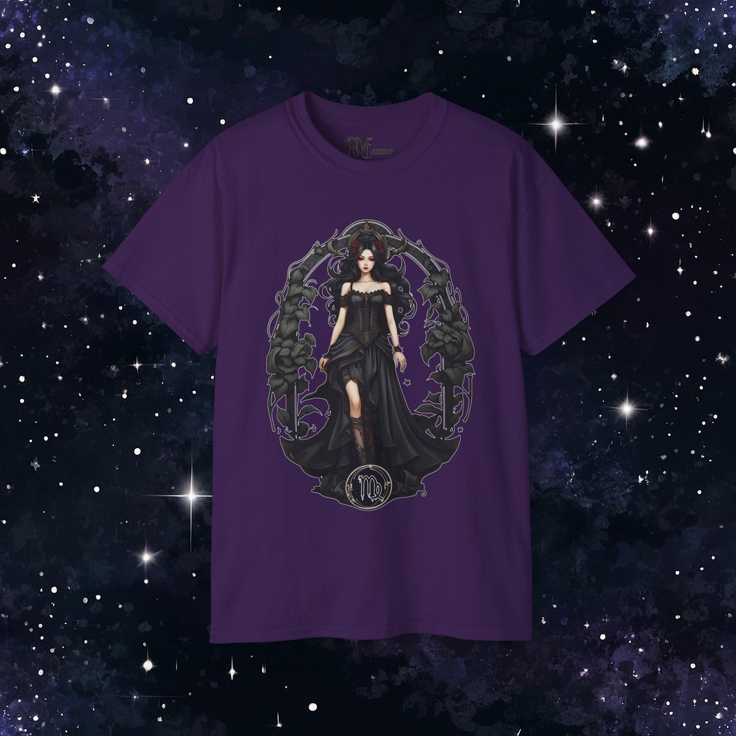 Gothic Virgo Zodiac T-Shirt: Dark Style Graphic Tee (Gildan 2000)