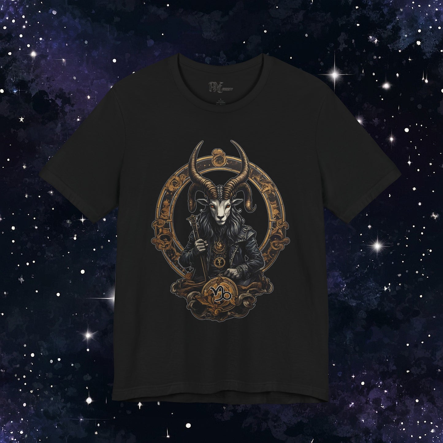 Gothic Capricorn Zodiac T-Shirt - Dark Style with Symbol (Bella Canvas 3001)