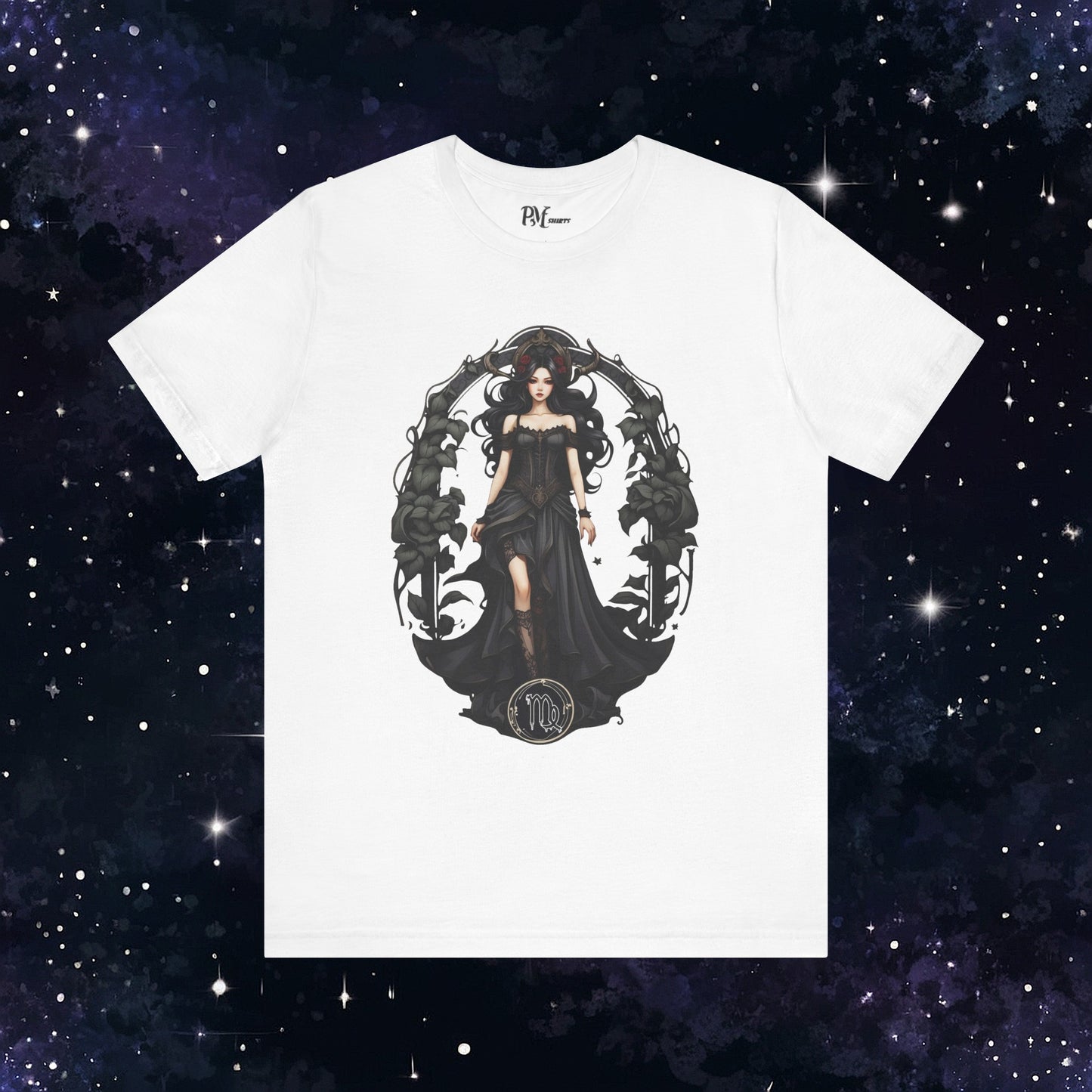 Gothic Virgo Zodiac T-Shirt: Dark Style Graphic Tee (Bella Canvas 3001)