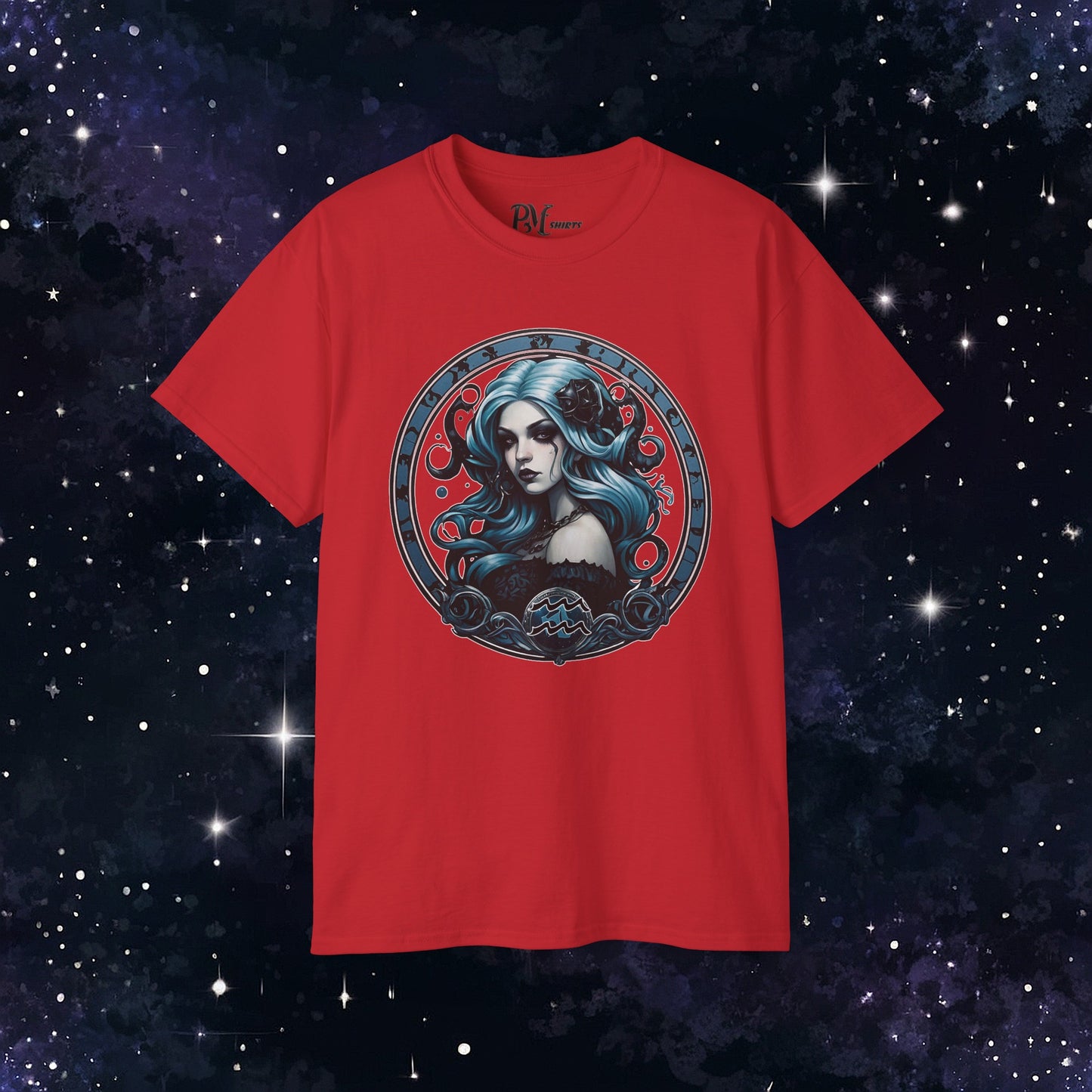 Gothic Aquarius Zodiac T-Shirt: Dark Style Graphic Tee (Gildan 2000)