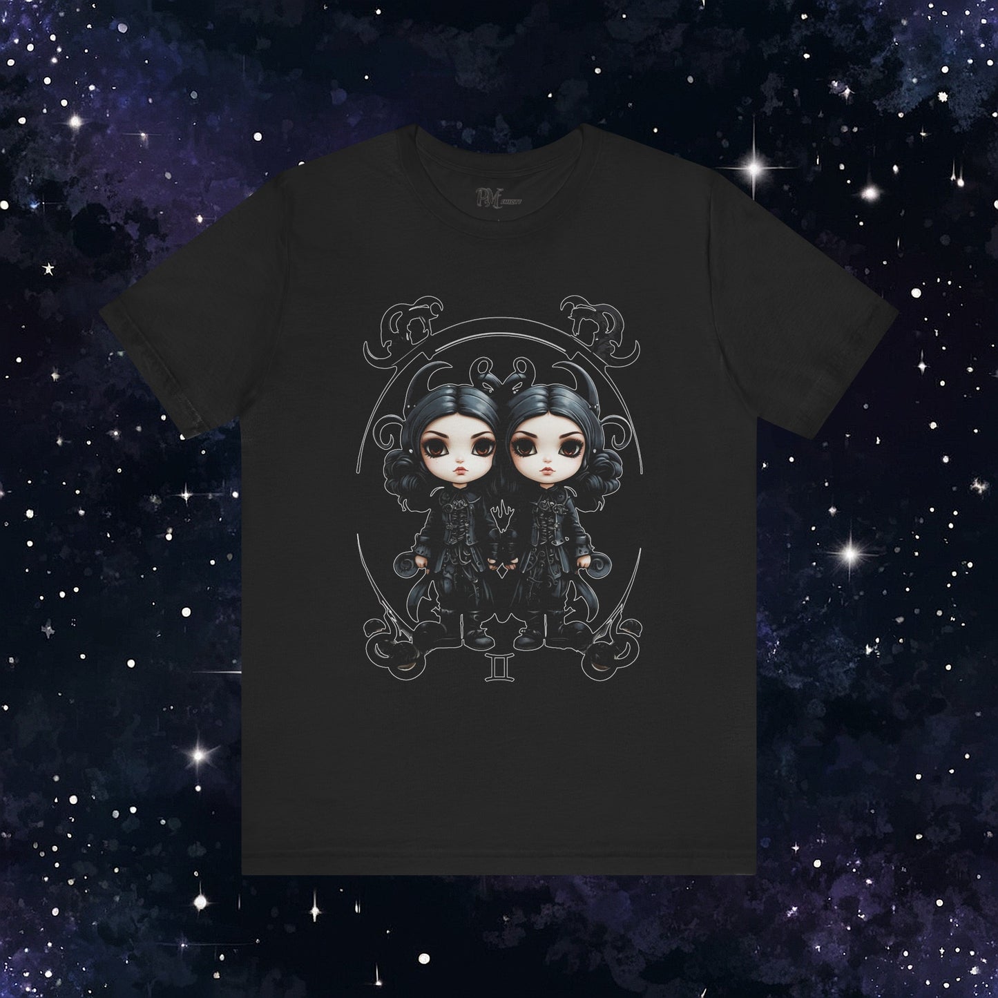 Gothic Gemini Zodiac T-Shirt: Dark Style Graphic Tee (Bella Canvas 3001)