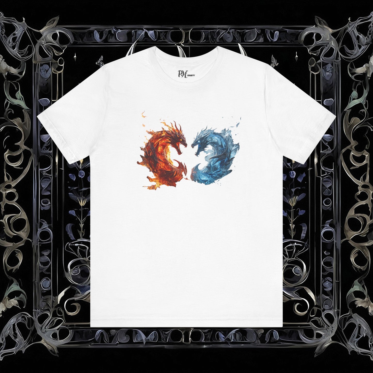 Gothic Fire and Ice Dragons Graphic T-shirt | Dark Fantasy Tee (Bella Canvas 3001)