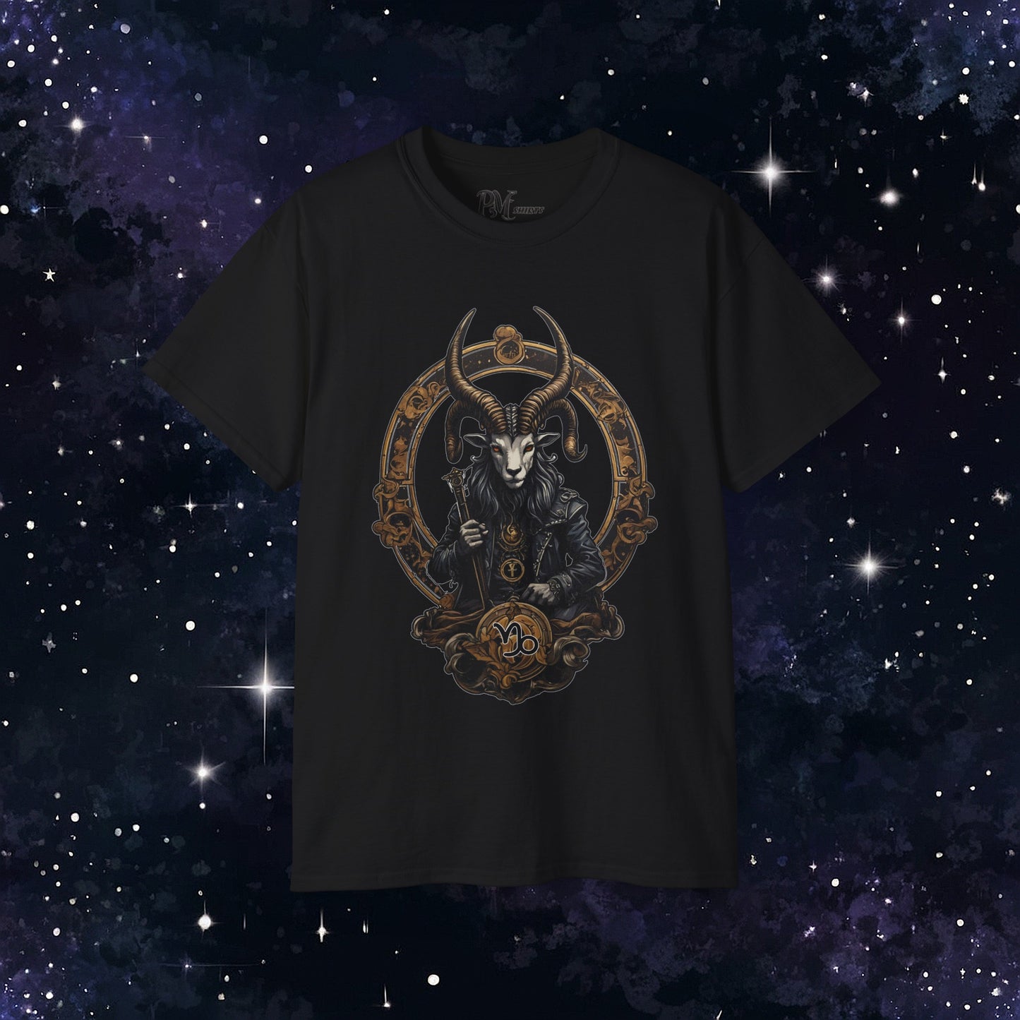 Gothic Capricorn Zodiac T-Shirt - Dark Style with Symbol (Gildan 2000)