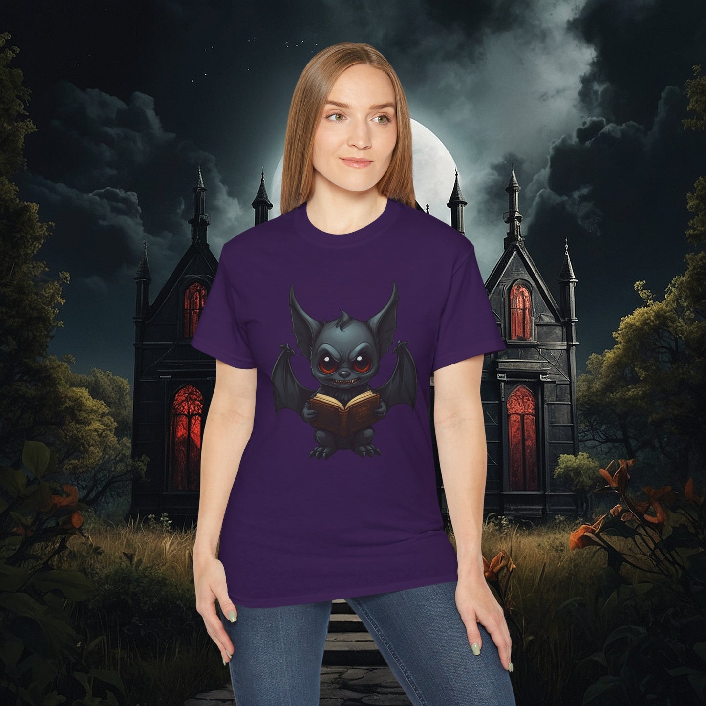 Gothic Bat Reading T-Shirt (Gildan 2000)