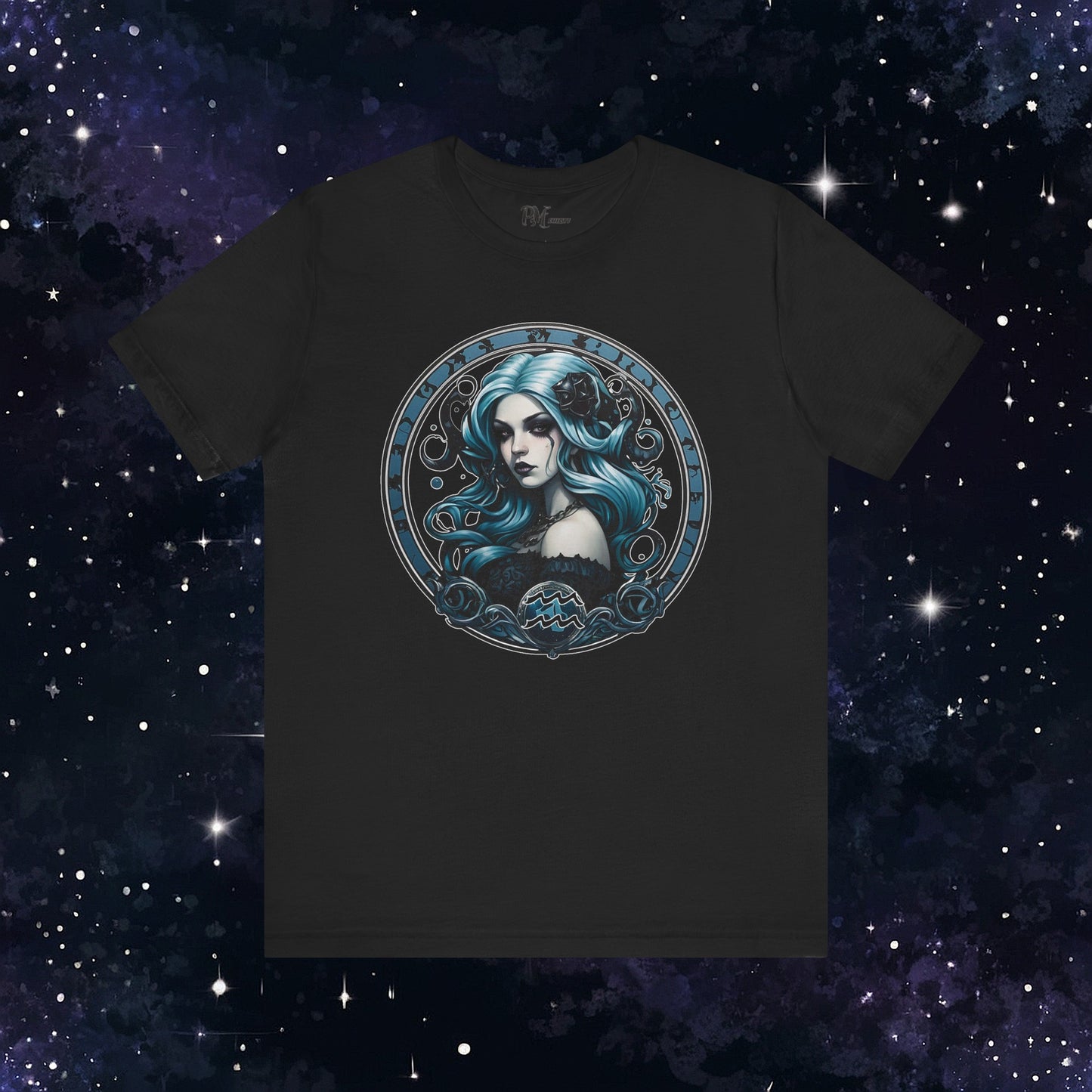 Gothic Aquarius Zodiac T-Shirt: Dark Style Graphic Tee (Bella Canvas 3001)