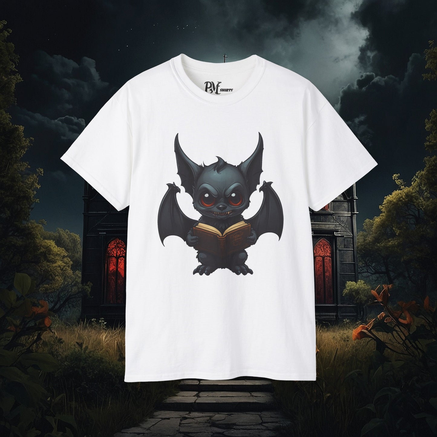 Gothic Bat Reading T-Shirt (Gildan 2000)