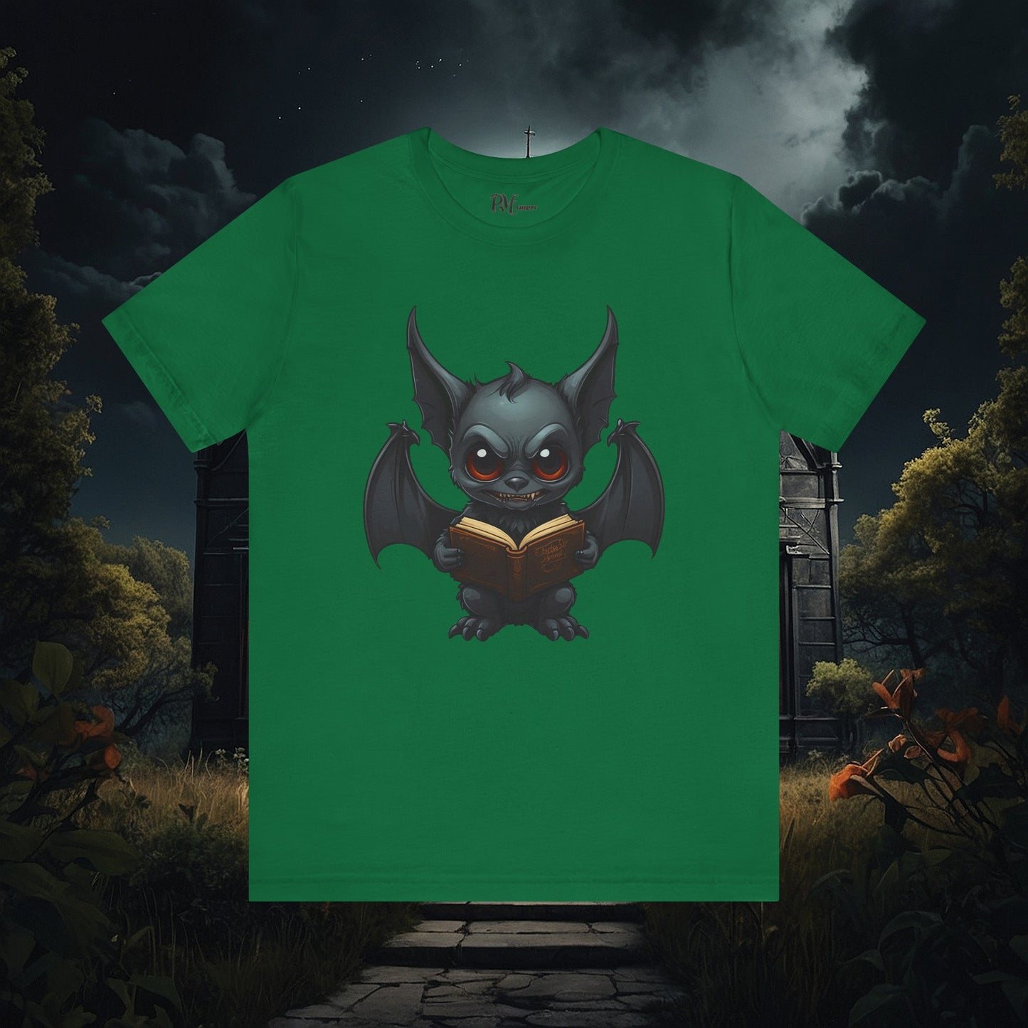 Gothic Bat Reading T-Shirt (Bella Canvas 3001)