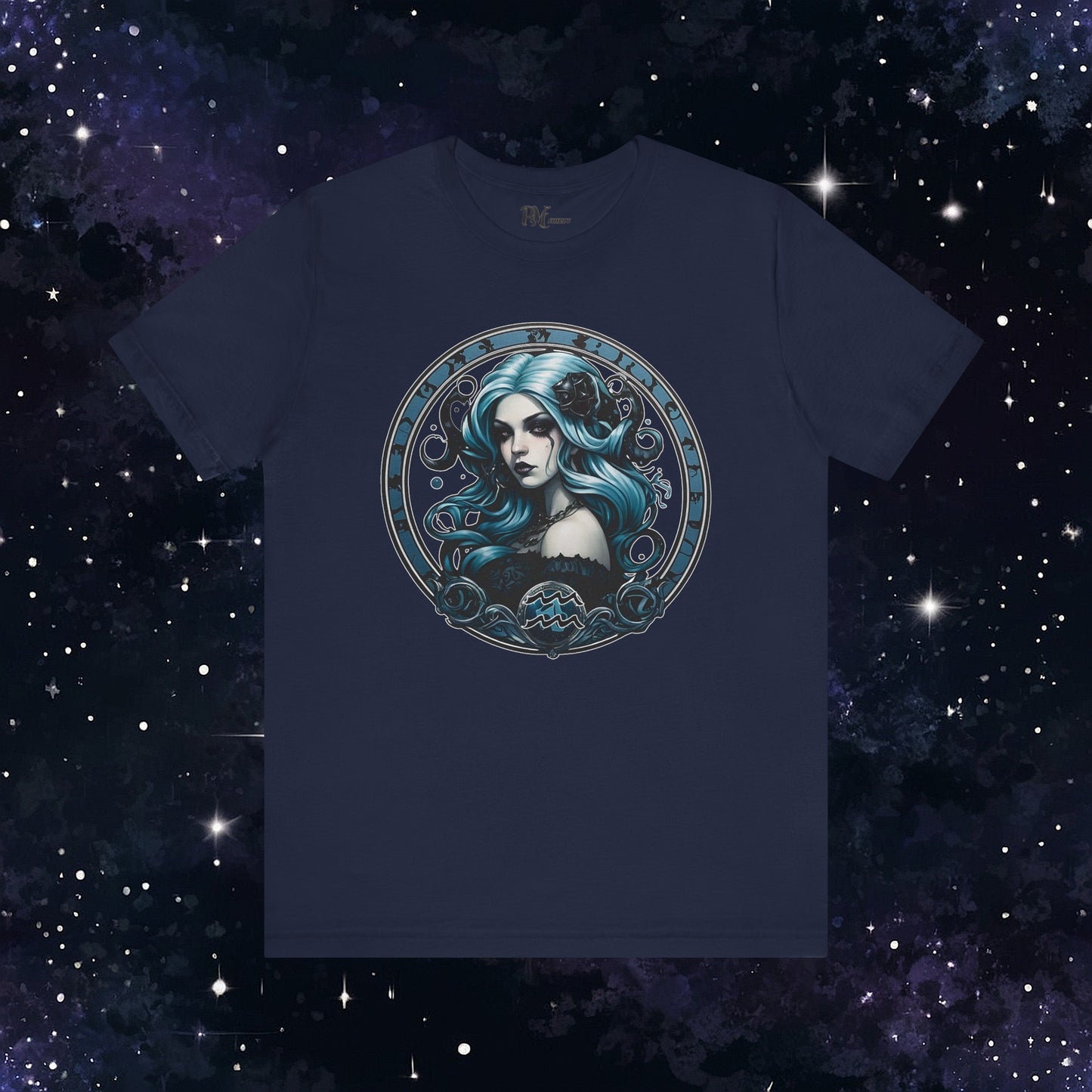 Gothic Aquarius Zodiac T-Shirt: Dark Style Graphic Tee (Bella Canvas 3001)