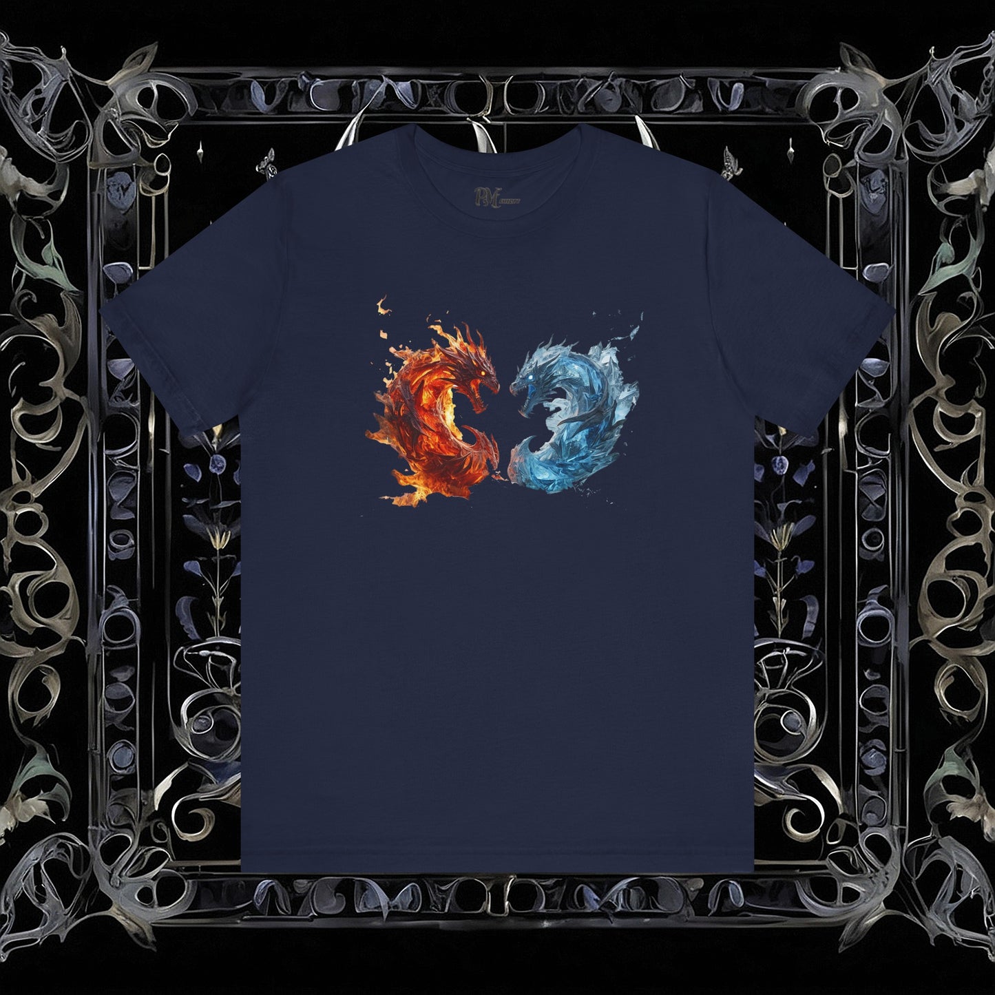 Gothic Fire and Ice Dragons Graphic T-shirt | Dark Fantasy Tee (Bella Canvas 3001)