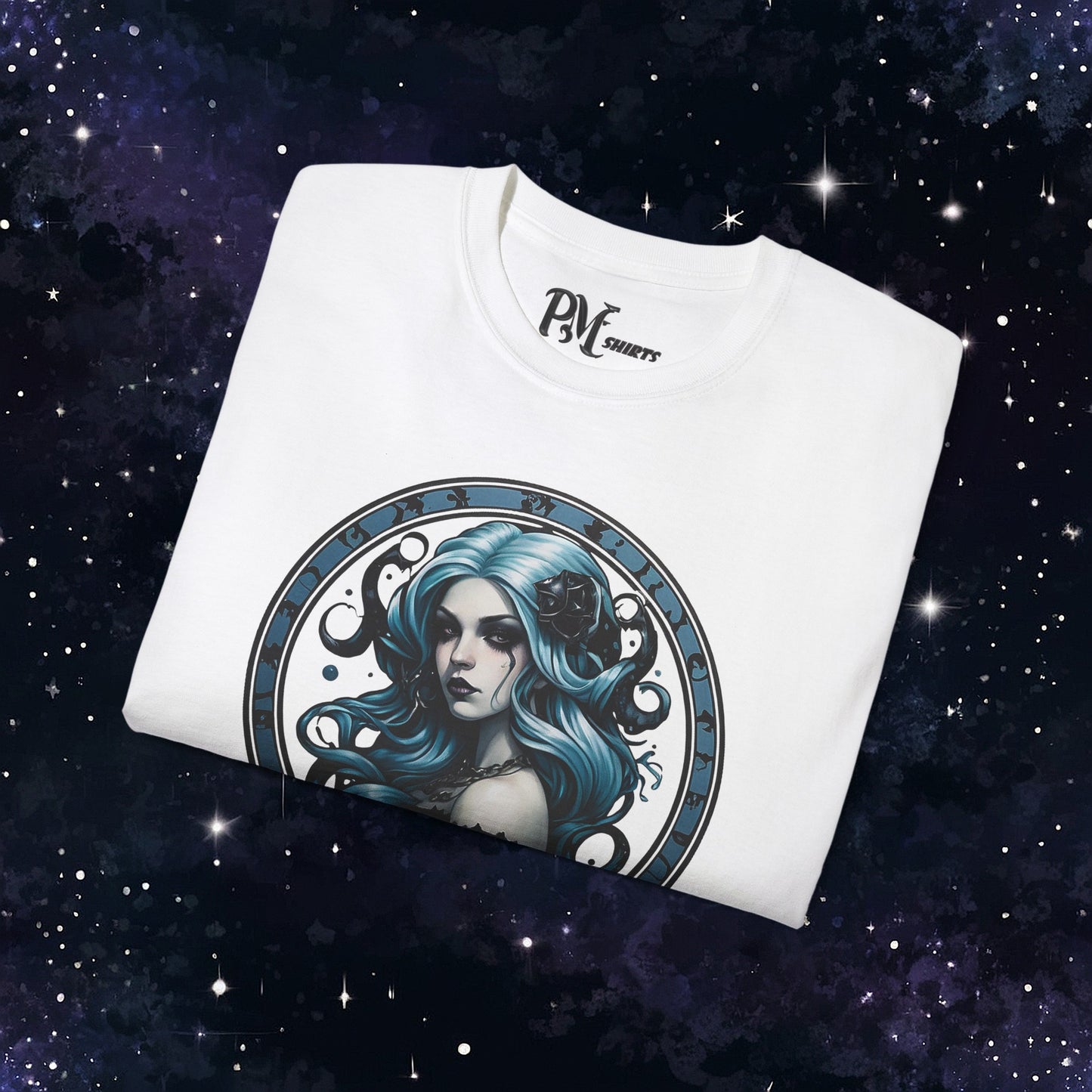 Gothic Aquarius Zodiac T-Shirt: Dark Style Graphic Tee (Gildan 2000)