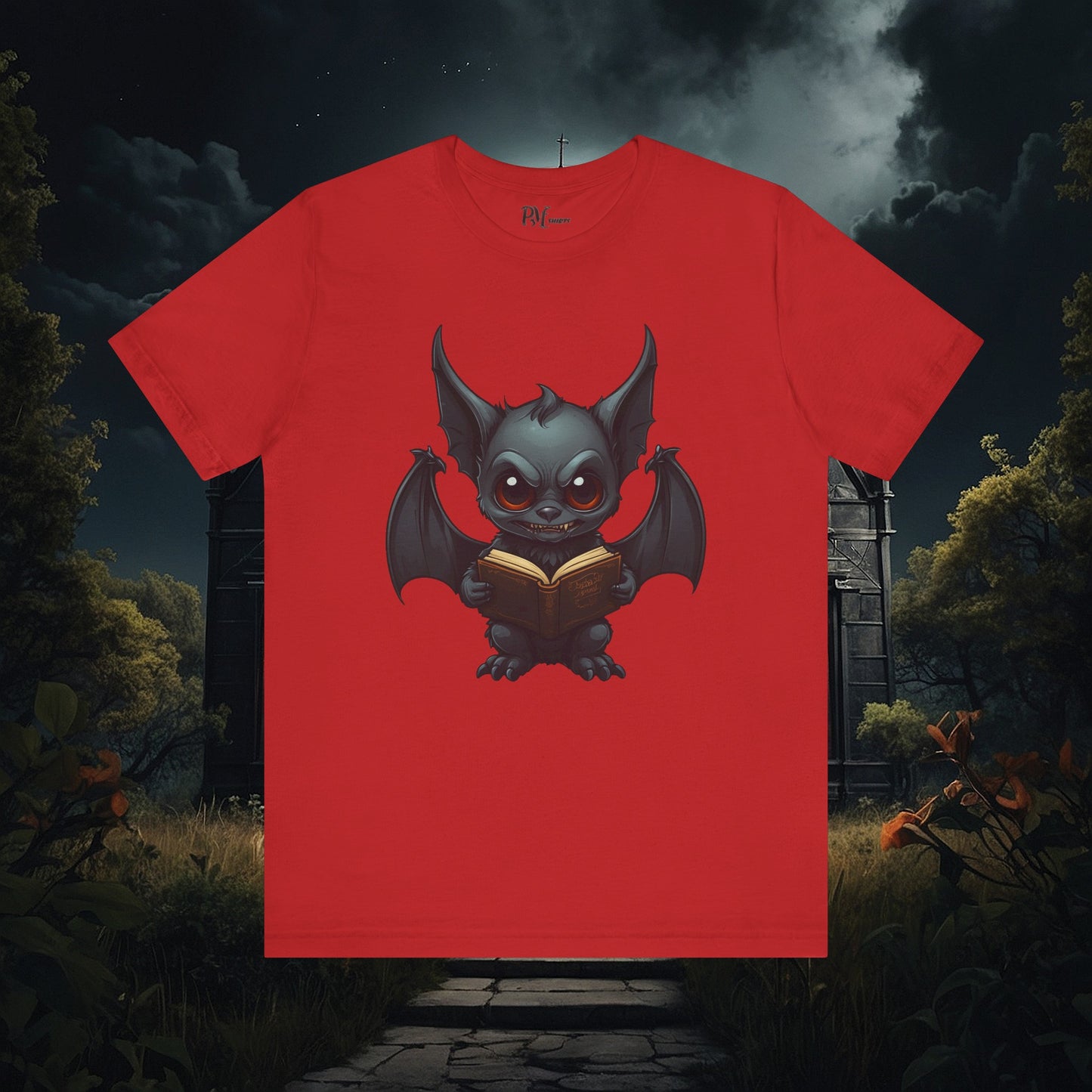 Gothic Bat Reading T-Shirt (Bella Canvas 3001)