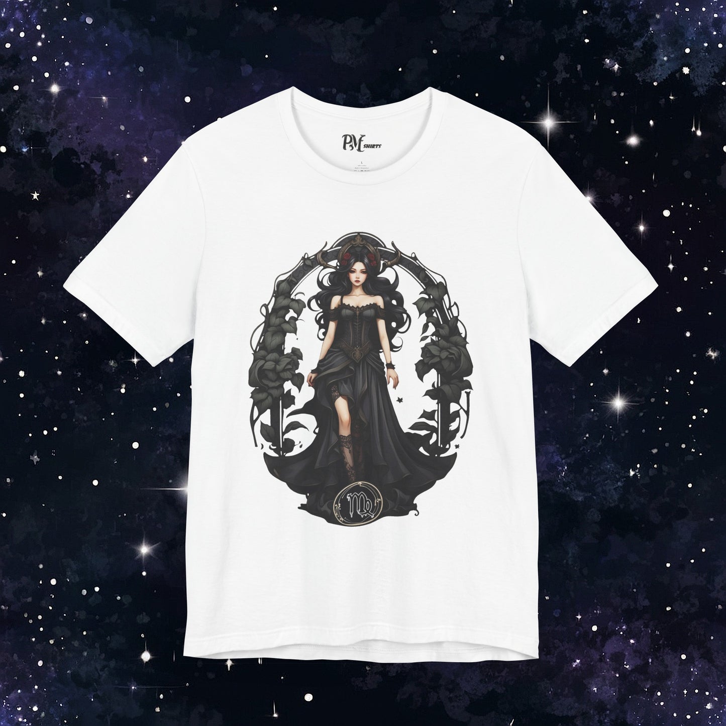 Gothic Virgo Zodiac T-Shirt: Dark Style Graphic Tee (Bella Canvas 3001)