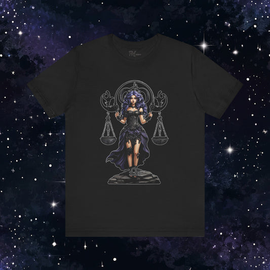 Gothic Libra Zodiac T-Shirt: Dark Style Graphic Tee (Bella Canvas 3001)