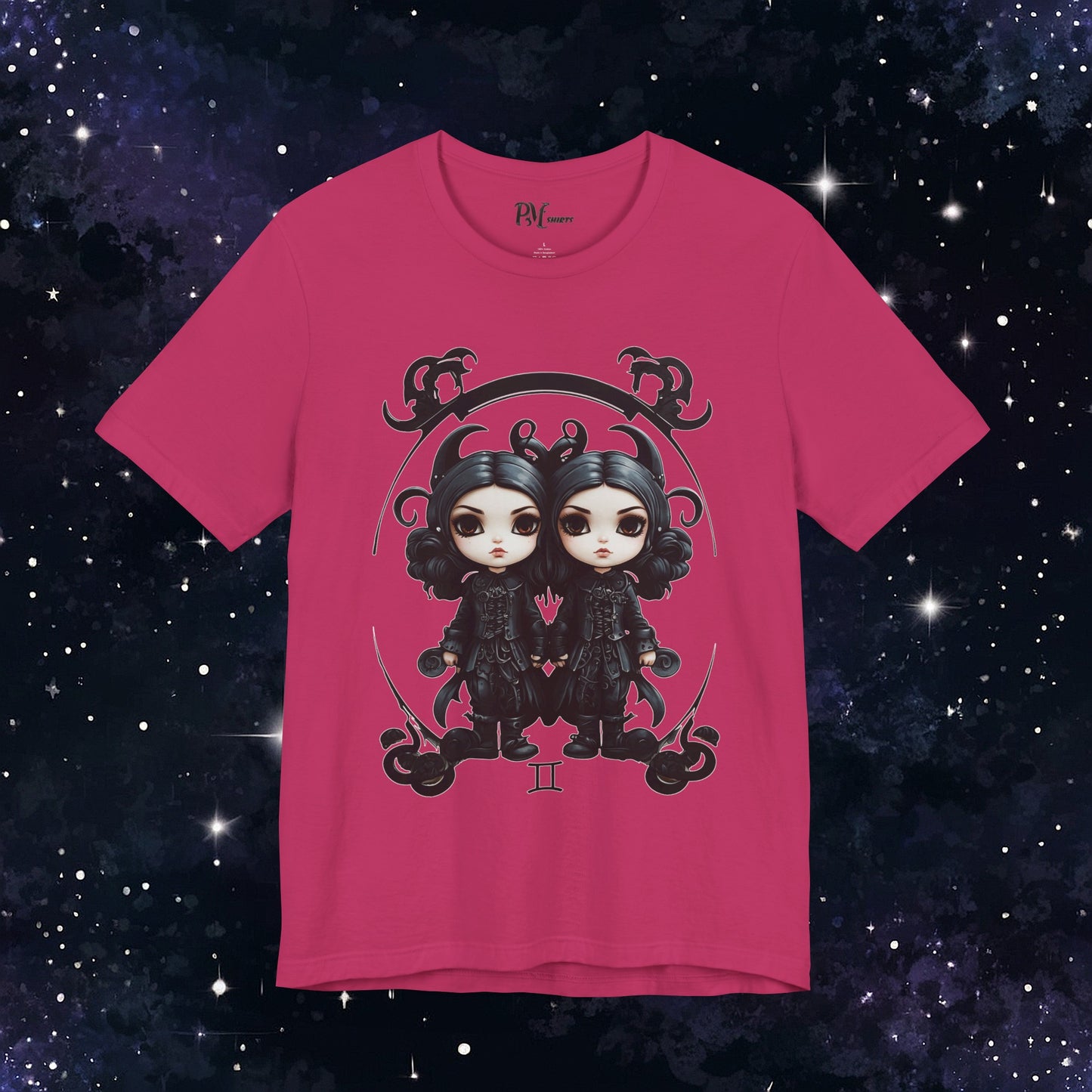 Gothic Gemini Zodiac T-Shirt: Dark Style Graphic Tee (Bella Canvas 3001)